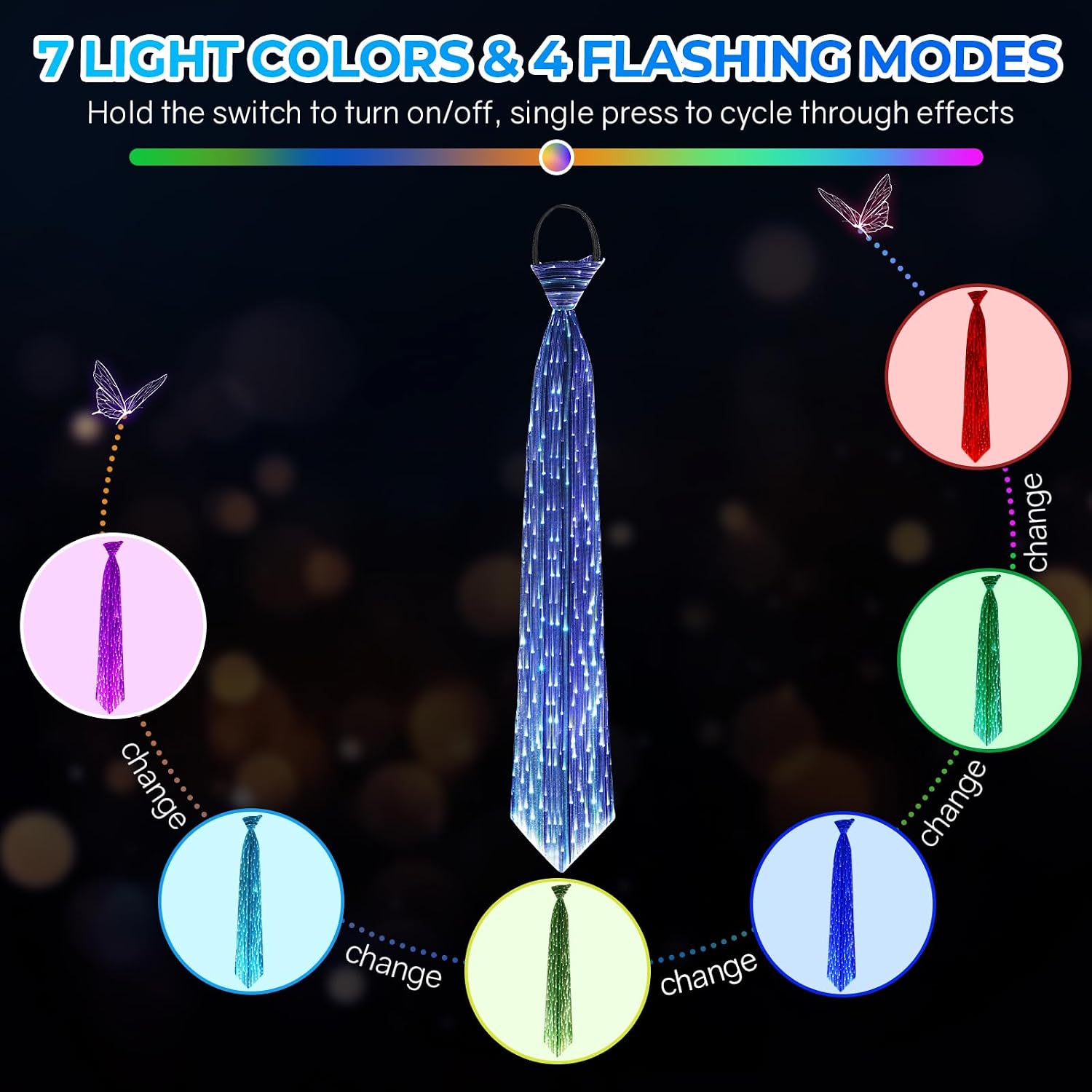 Light up Tie for Men 7 Colors LED Pretied Necktie Formal Neckties for Wedding Rave Accessories Festival Party Gear