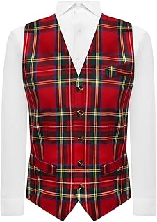 Chaleco tradicional de tartán rojo y amarillo a cuadros, escocés, Stewart, Burns Night