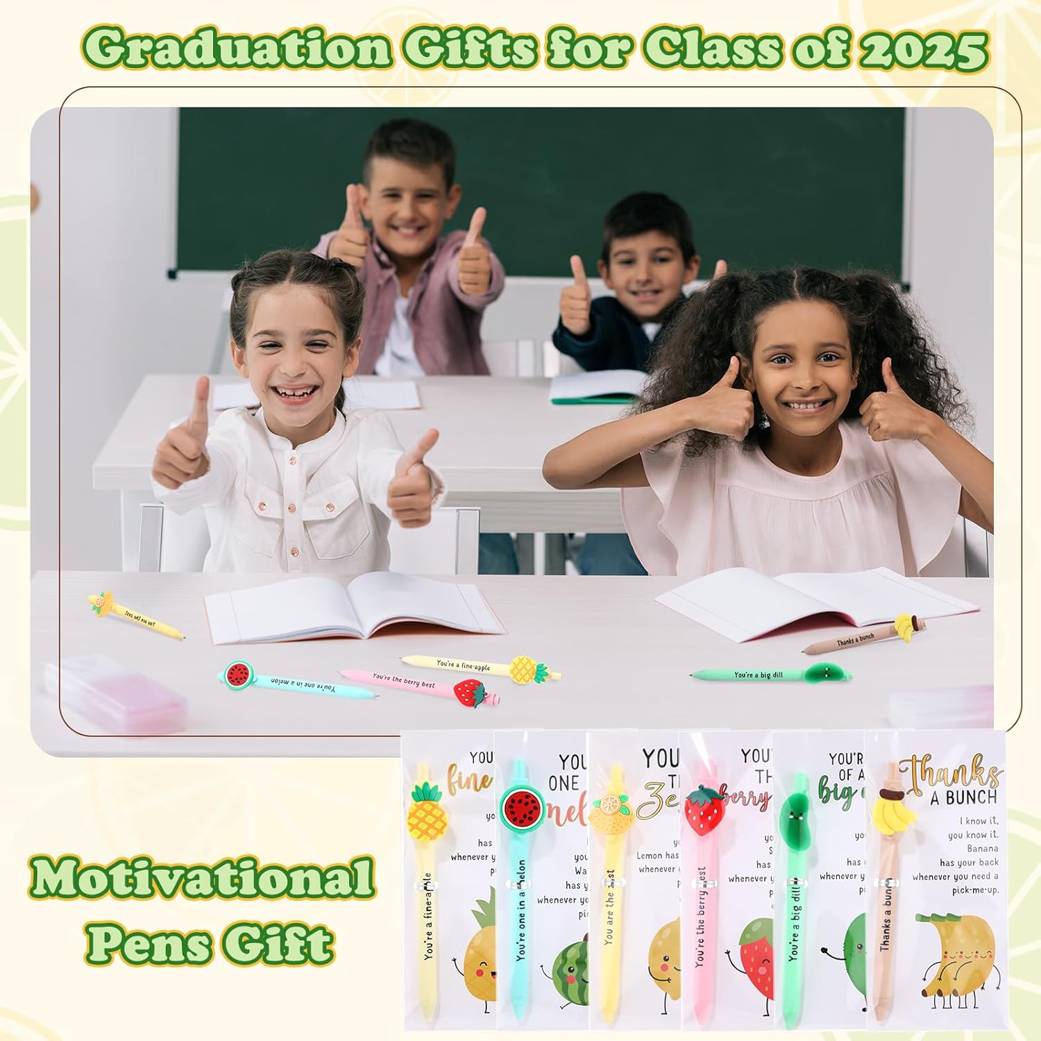 Dunzoom Positive Coworkers Gifts Funny Fruit Pen Bulk Motivational Fruit Ballpoint Pens with Inspirational Cards Employee Appreciation Gifts for Graduation Party Favor Coworker Teacher Team(36 Sets)