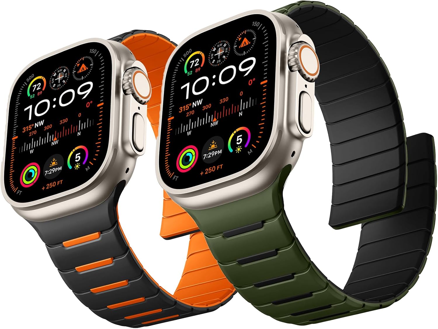 Easuny 2 Pack Sport Magnetic Band Compatible with Apple Watch Ultra 2/Ultra Band for Men 49mm 46mm 45mm 44mm 42mm, Silicone Waterproof Loop Strap for iwatch Series SE 10 9 8 7 6 5 4 3 2 1