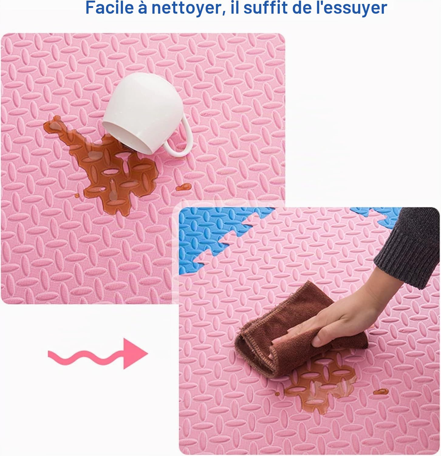 ELzEy Tapis de Jeu Puzzle 16 tuiles Tapis en Mousse emboîtable carré, Carreaux de Sol en Mousse(White+Coffee)