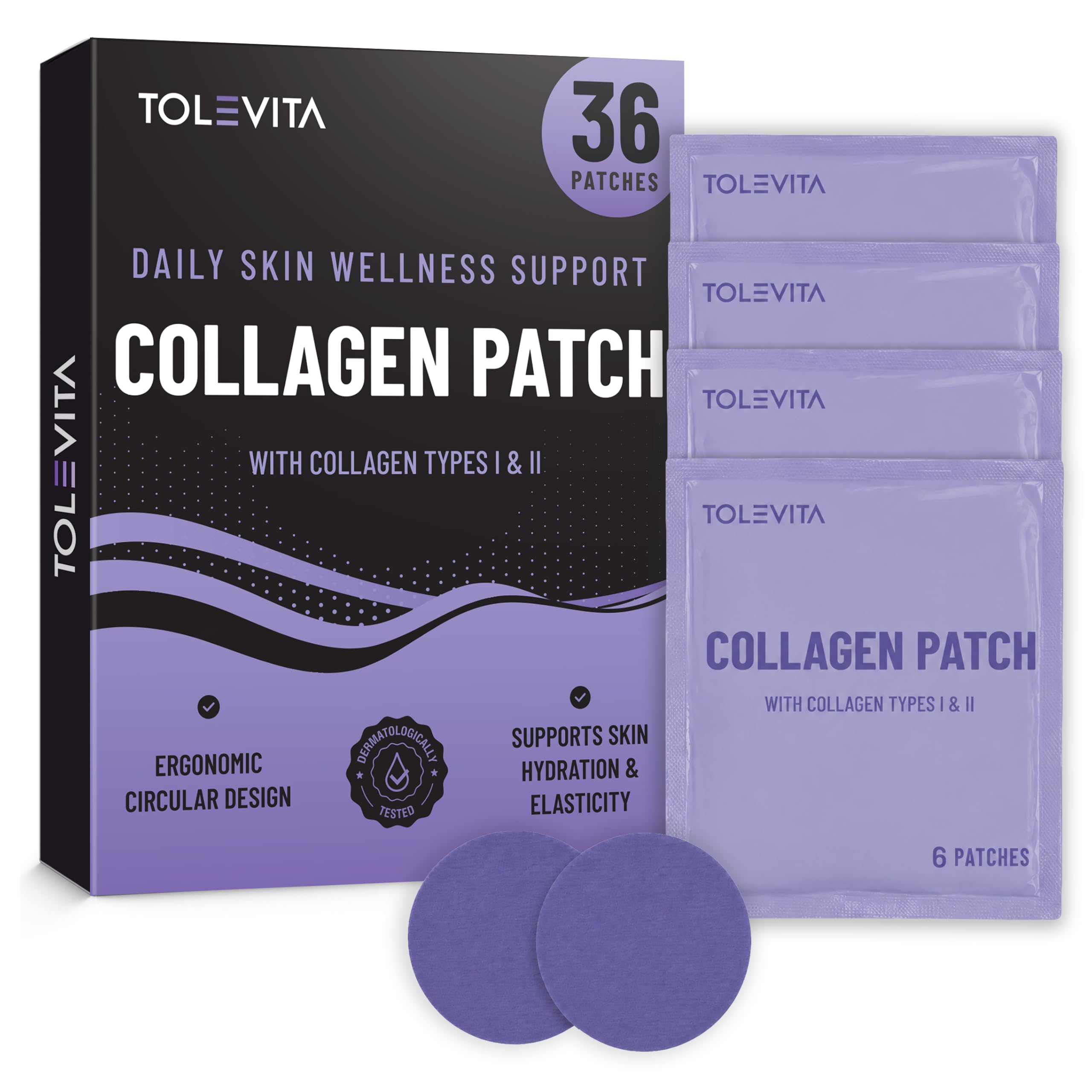 TOLEVITA Collagen Patch – 36 Circle-Shaped Patches | with Collagen Type I & II | Supports Skin Elasticity, Hydration & Firmness | for Smooth, Healthy-Looking Skin & Active Lifestyles