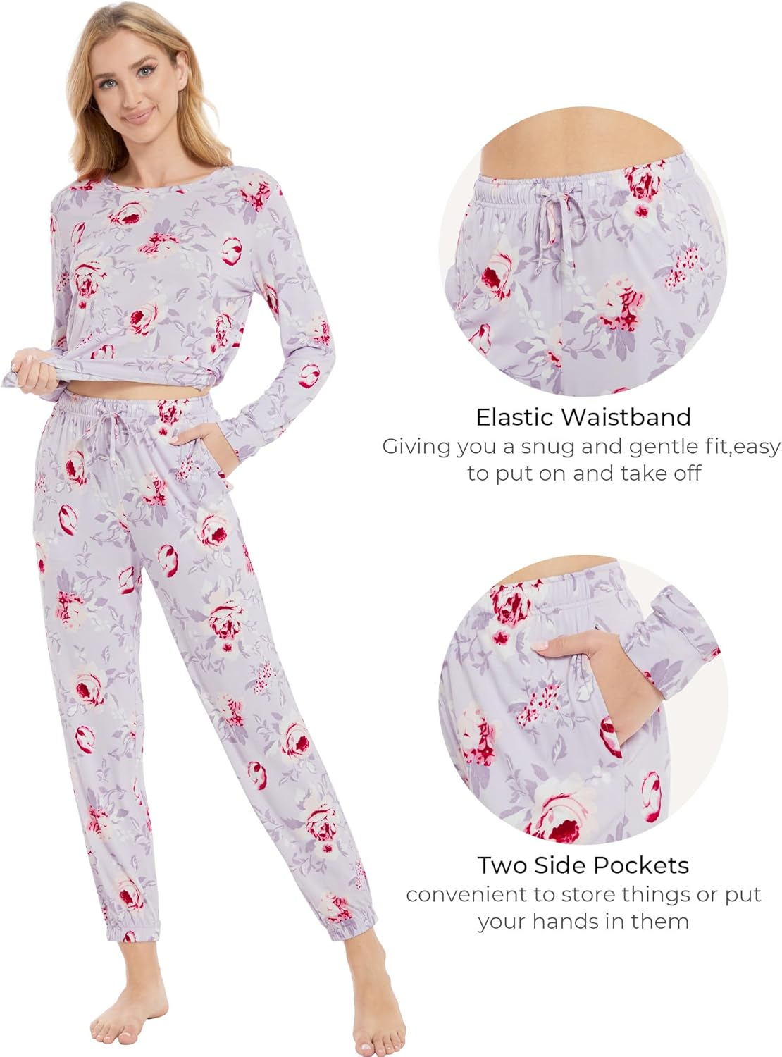 GYS Womens Pajamas Set - Viscose Made from Bamboo, Long Sleeve Sleepwear Tops with Jogger Pants Lounge Pjs Sets - Image 5
