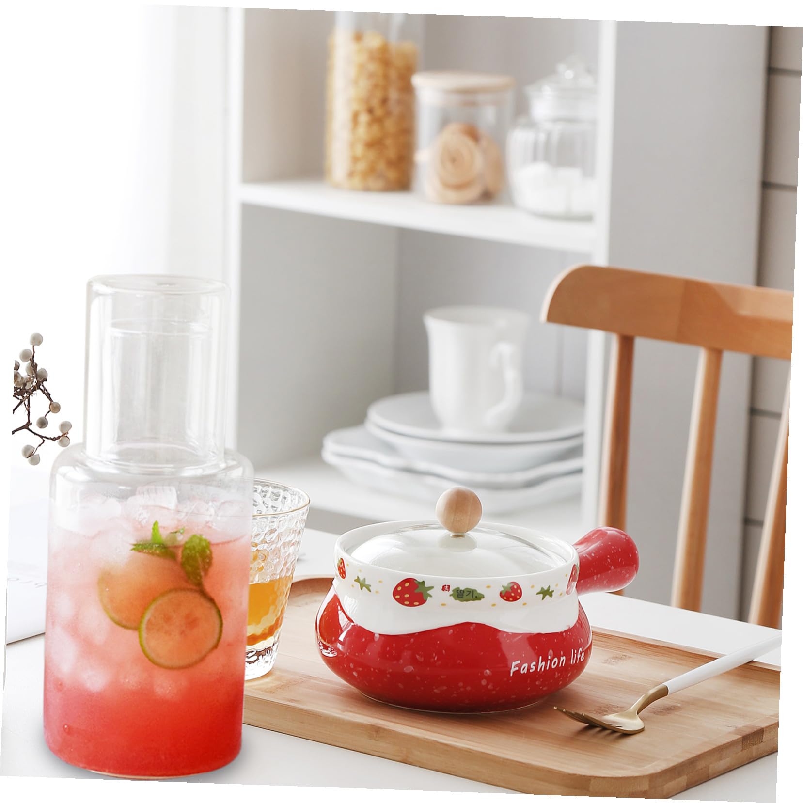 1 Satz Glas Wasserkaraffe mit Becher, 1100ml, für Schlafzimmer