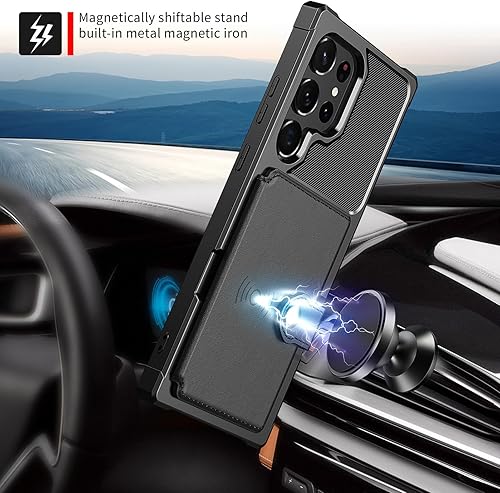 Miniatura 3 de Funda para Samsung Galaxy S23 Ultra con Portarjetas, Compatible con Soporte Magnético para Automóvil, Resistente a los Golpes de Servicio Pesado