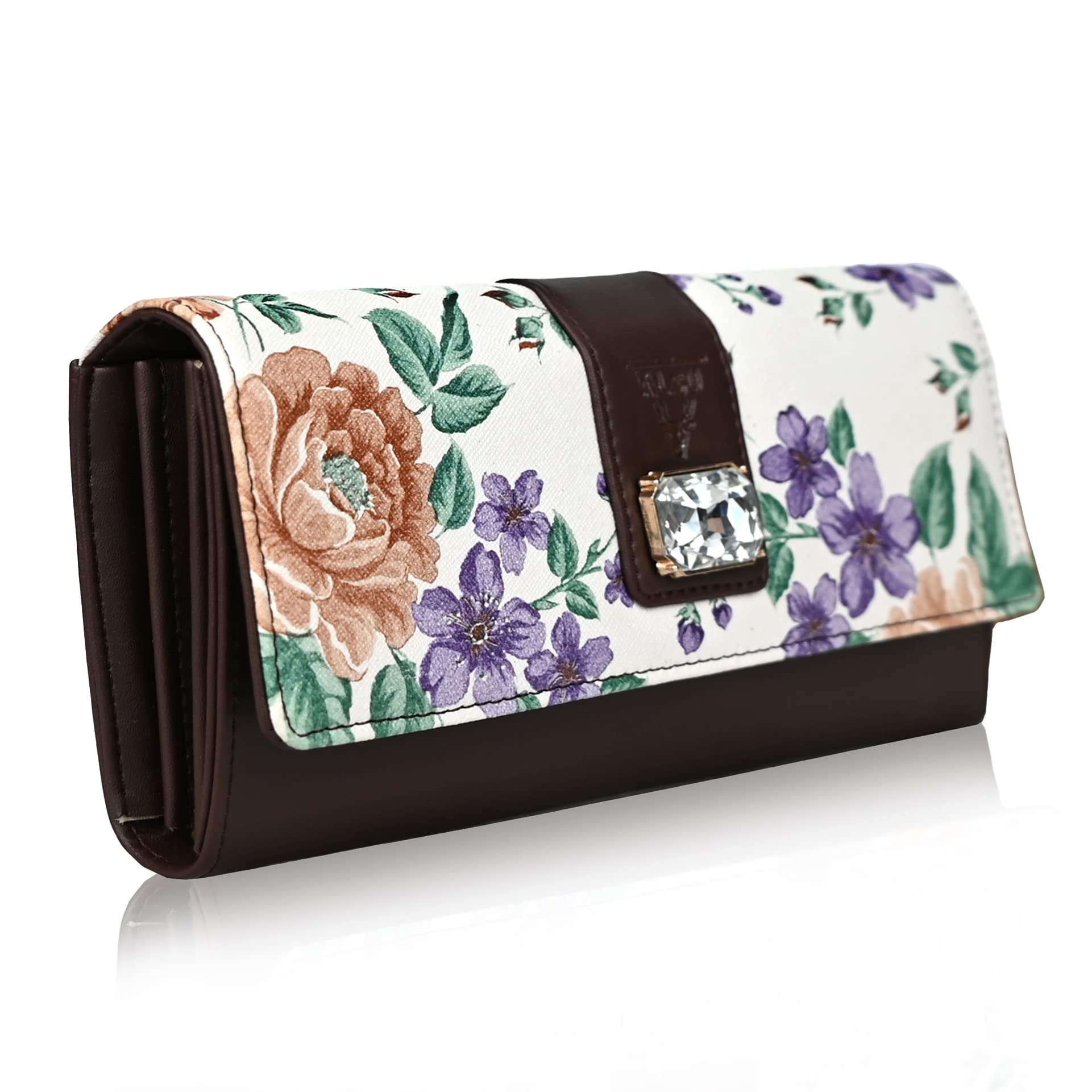 Women's Brown Hand Wallet Clutch flowers printed | phone pocket | 4 card slots (gdu-022br)-image-21