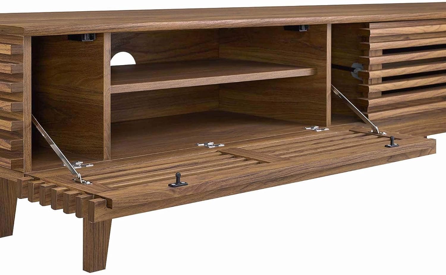 Ergode Walnut 71" TV Stand | Render Collection | Mid-Century Modern Media Storage | Adjustable Shelves | Cable Management | Easy Access Doors | Fits TVs up to 78"