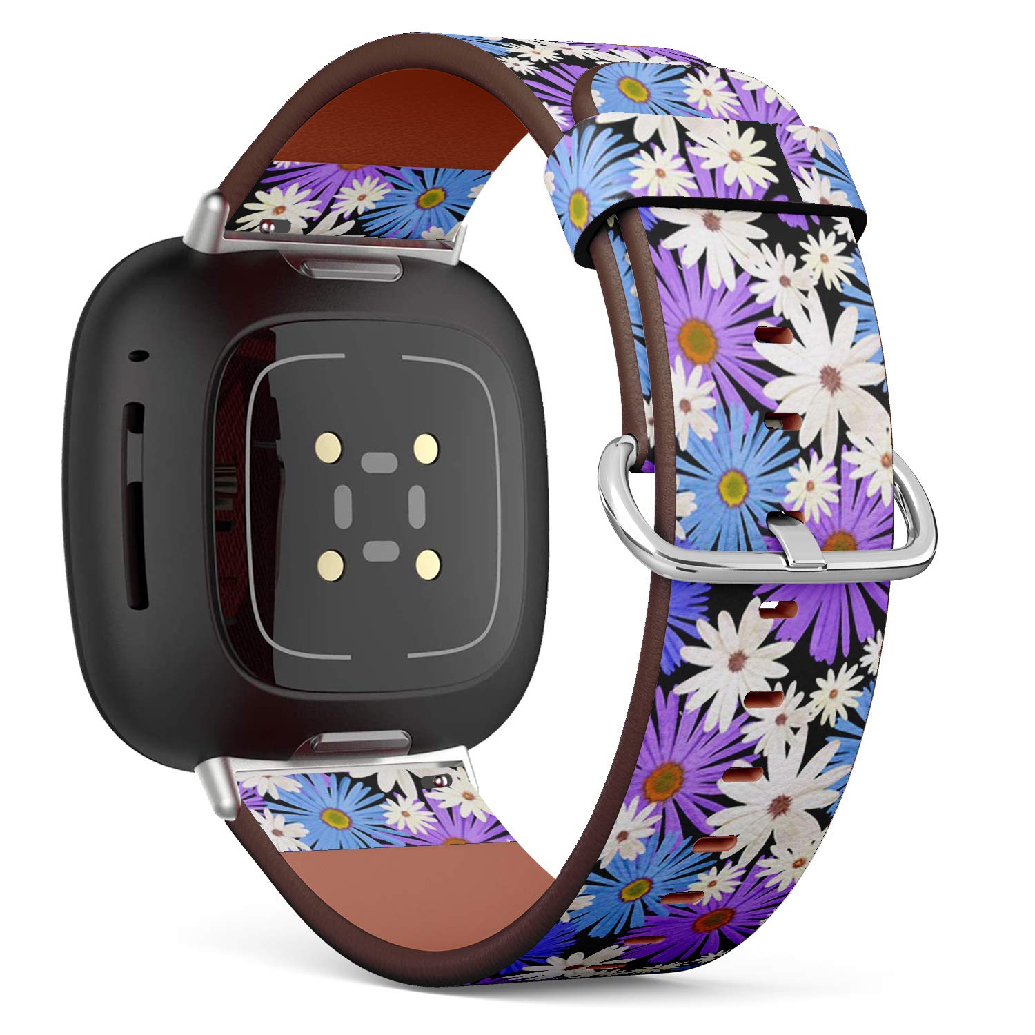 SMODDIXReplacement Band Compatible with Fitbit Sense/Fitbit Versa 3, Leather Strap Wristband Bracelet (Daisies)