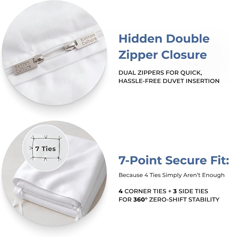 Kotton Culture 3 Pc Twin XL/Twin Duvet Cover Set-100% Egyptian Cotton 600 Thread Count Ultra Soft Premium Durable Comforter Cover Zipper Closure & Corner Ties- (White, 68" X 90") image 4