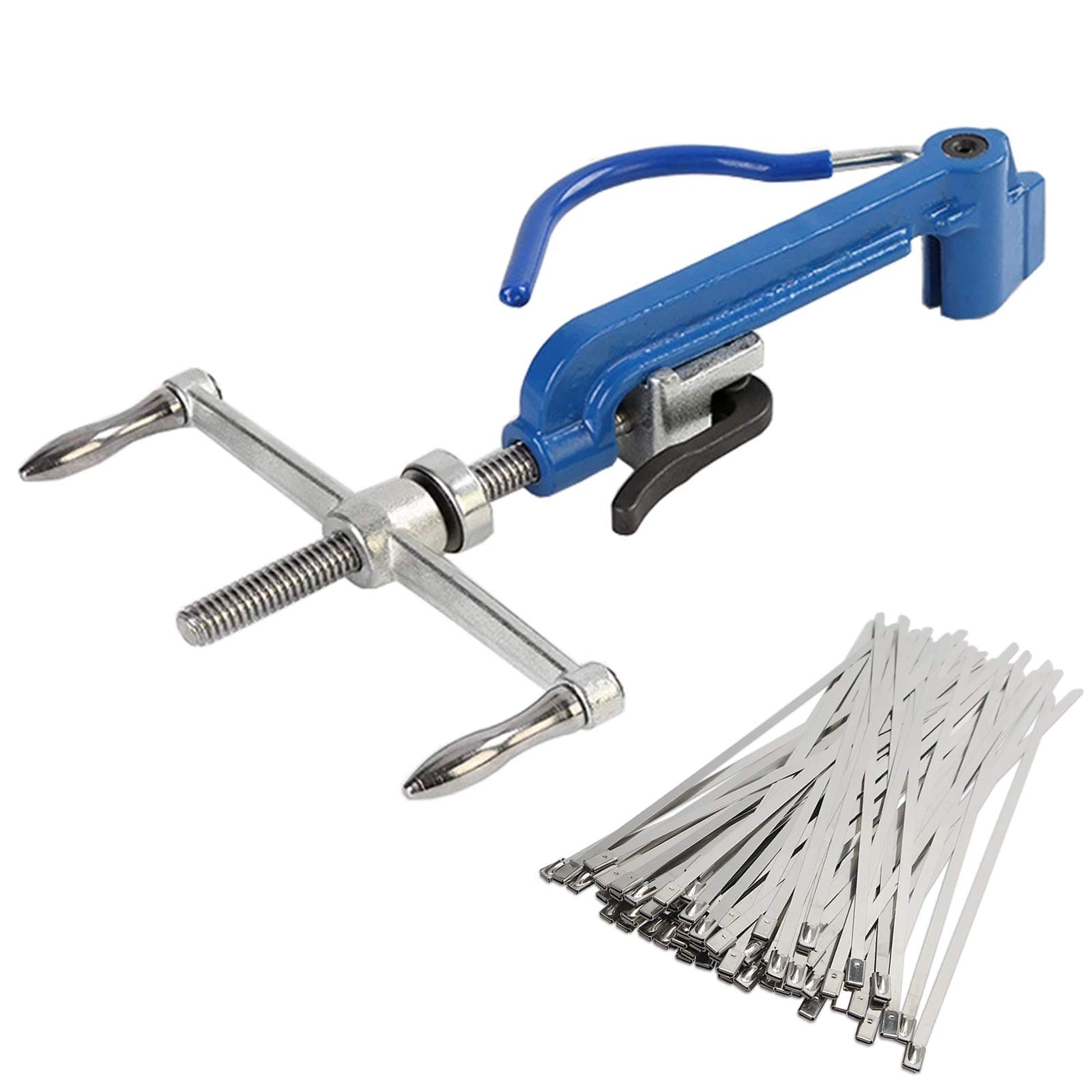 GMKD Stainless Steel Cable Tie Tool, Manual Cable Tie Gun with 100pcs Cable Ties, Zip Tie Tensioner, for Exhaust Wrapping, Fence, Outdoor and Canopy