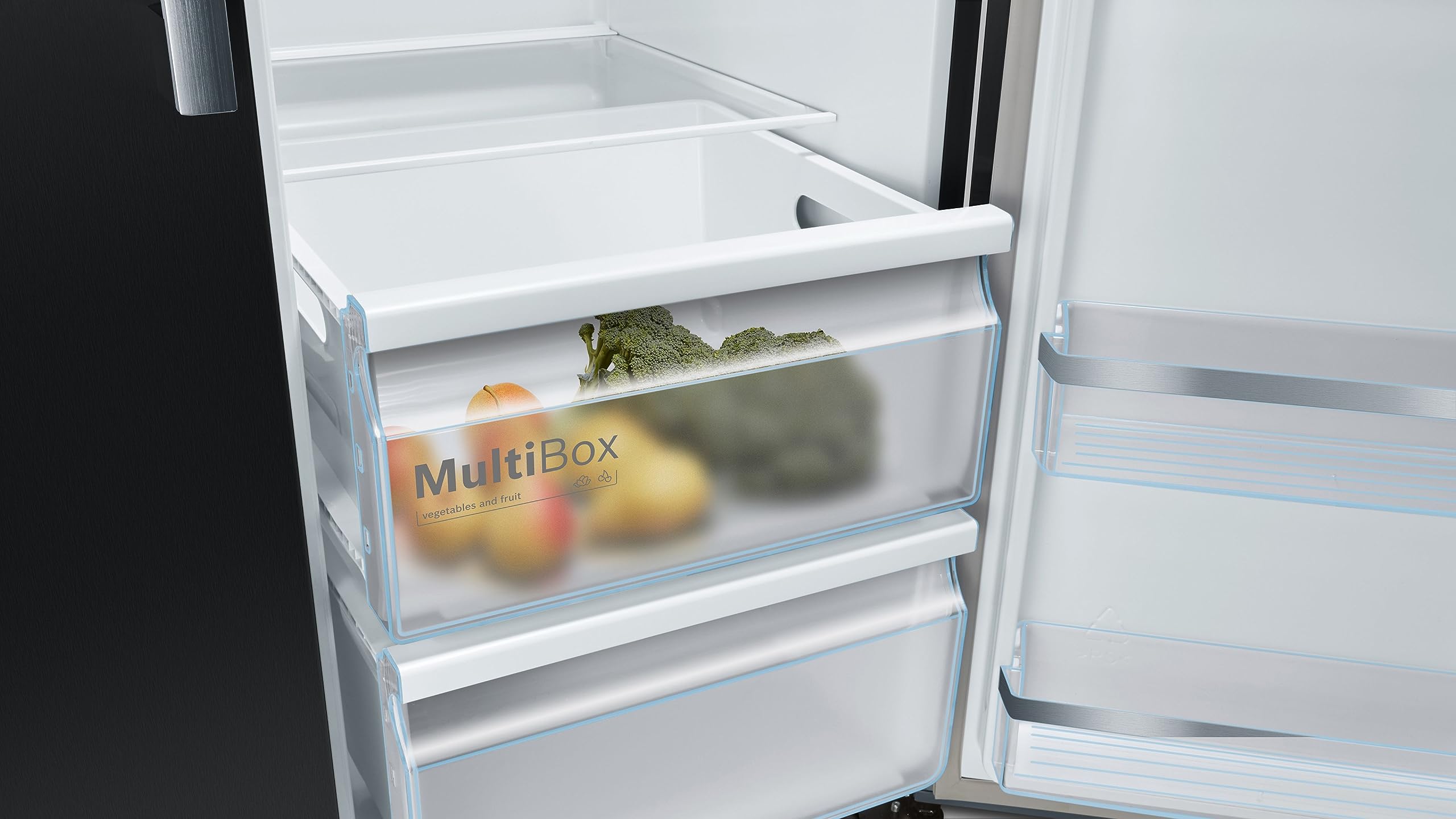 Bosch Serie 6 Side-by-Side Kühlschrank 178.7 x 90.8 cm NoFrost KAD93ABEP | Eis- und Wasserspender mit Festwasseranschluss, XXL 533 l Volumen, helle LED Beleuchtung, edle schwarze Front, VarioZone