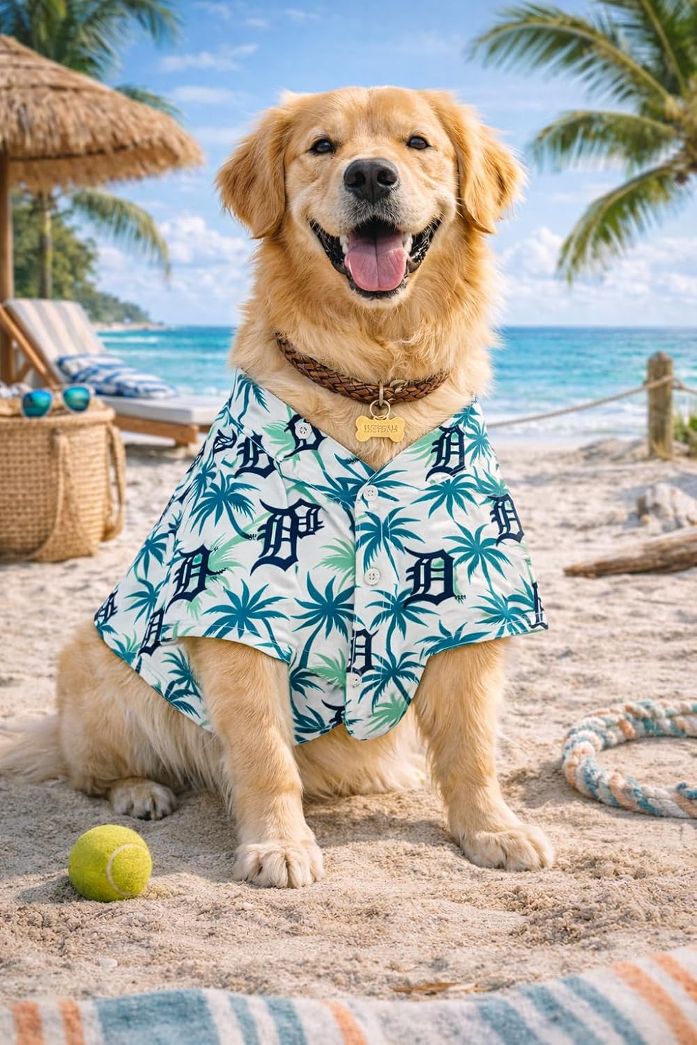 MLB Detroit Tigers Hawaiian Dog Baseball Jersey, Officially Licensed Dogs & Cats Apparel, Dry-Fit Tropical Palm Print Shirt, Small, Pet Baseball Jersey Shirt Summer Theme