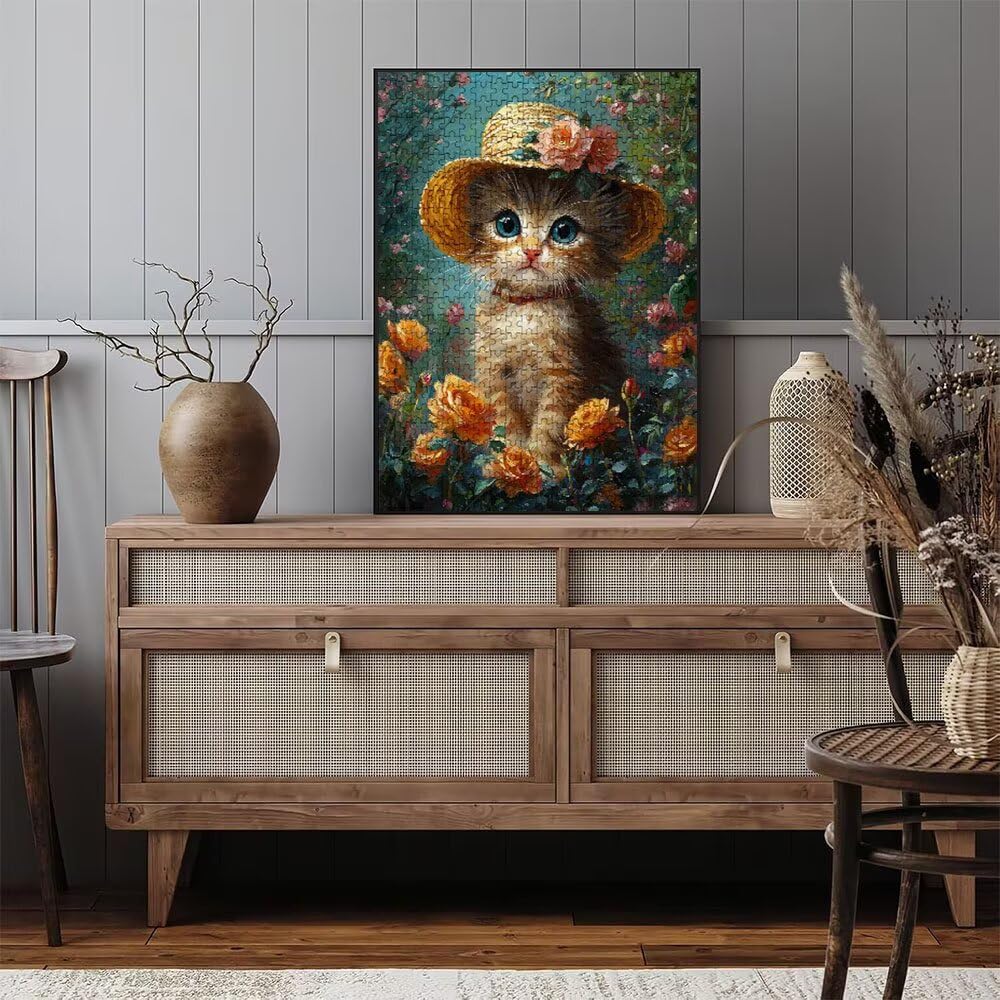 Puzzle 2000 sztuk, słomkowy kapelusz kot puzzle dla dorosłych 2000, drewniane puzzle, klasyczne gry edukacyjne, niemożliwe wyzwanie, rodzina gier, kreatywny prezent DX0YL1-134
