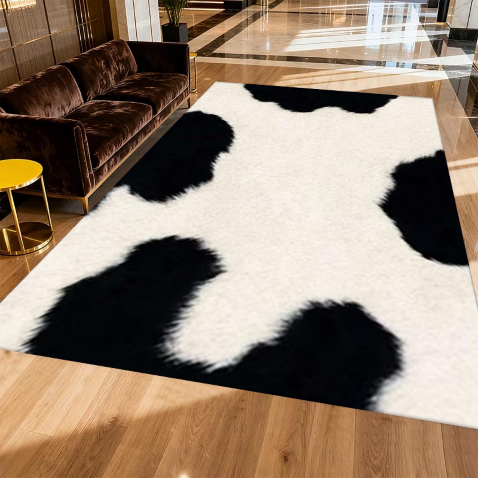 WAOTMN Dairy Cow Hide Rug,160x200cm,Black and White Cowhide Print Rug,Western Home Decor Low Pile Anti-Slip Rubber Backed Rugs for Living Room Bedroom Irregular Animal Skins and Hides — image 1
