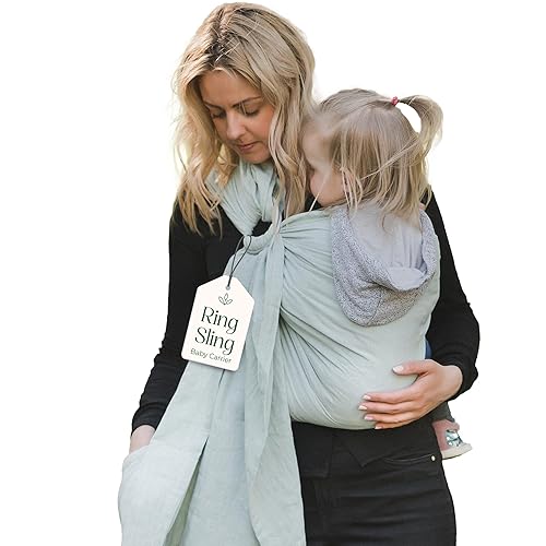 Miniatura 17 de Portabebés Ring Sling - Probado en laboratorio de EE.UU., 100% muselina de algodón natural, transpirable y ergonómico Ring Sling gris rosado Gris