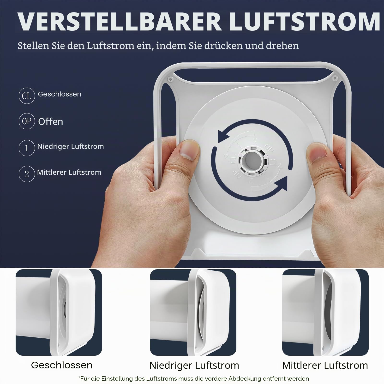 100 mm Lüftungsgitter eckig, passives Wandlüftungsset mit verstellbarer Luftmenge und ausziehbarem Rohr, ohne Motor, für Wohnung, Schlafzimmer & Dachboden