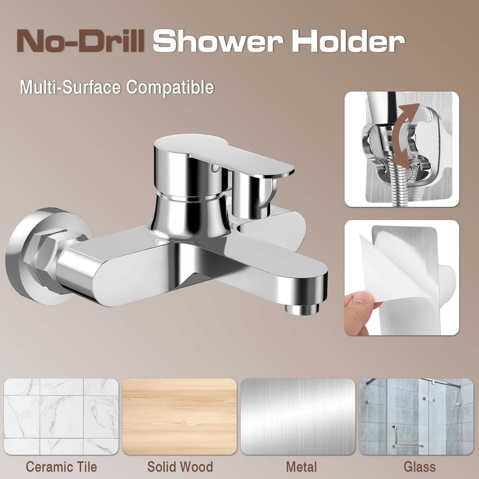 Miscelatore Doccia rubinetto Vasca da Bagno con Doccetta Tre Velocità in Ottone con 1.5 m Flessibile Doccia in Acciaio Inox e Supporto Doccetta kit Rubinetto Doccia da Muro Cromato(G 1/2")