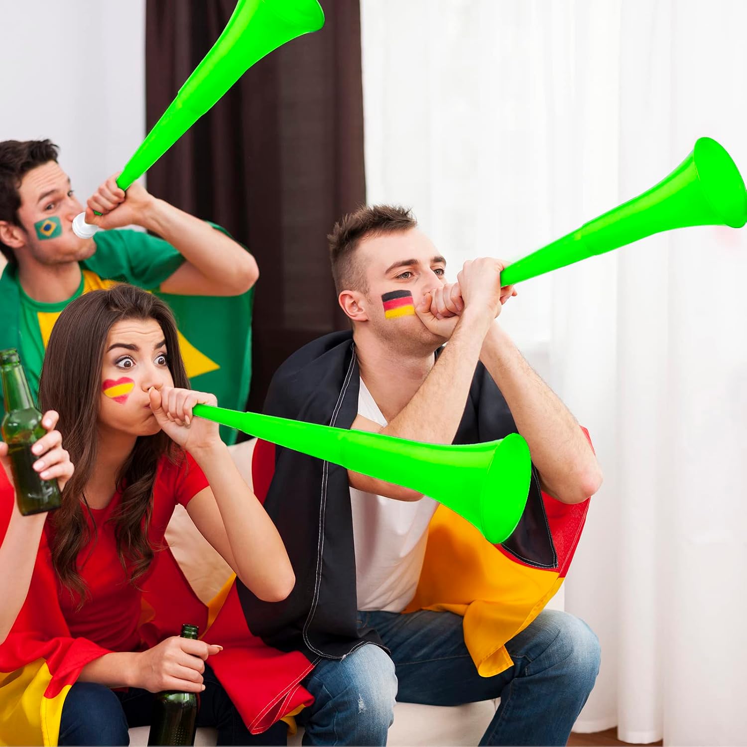 Sosation 4 Pieces Collapsible Stadium Horn 24 Inch Vuvuzela Plastic Trumpet Horn Blow Noisemakers for Sporting Events Football Games Sports Party Supplies Favors Accessories(Green)