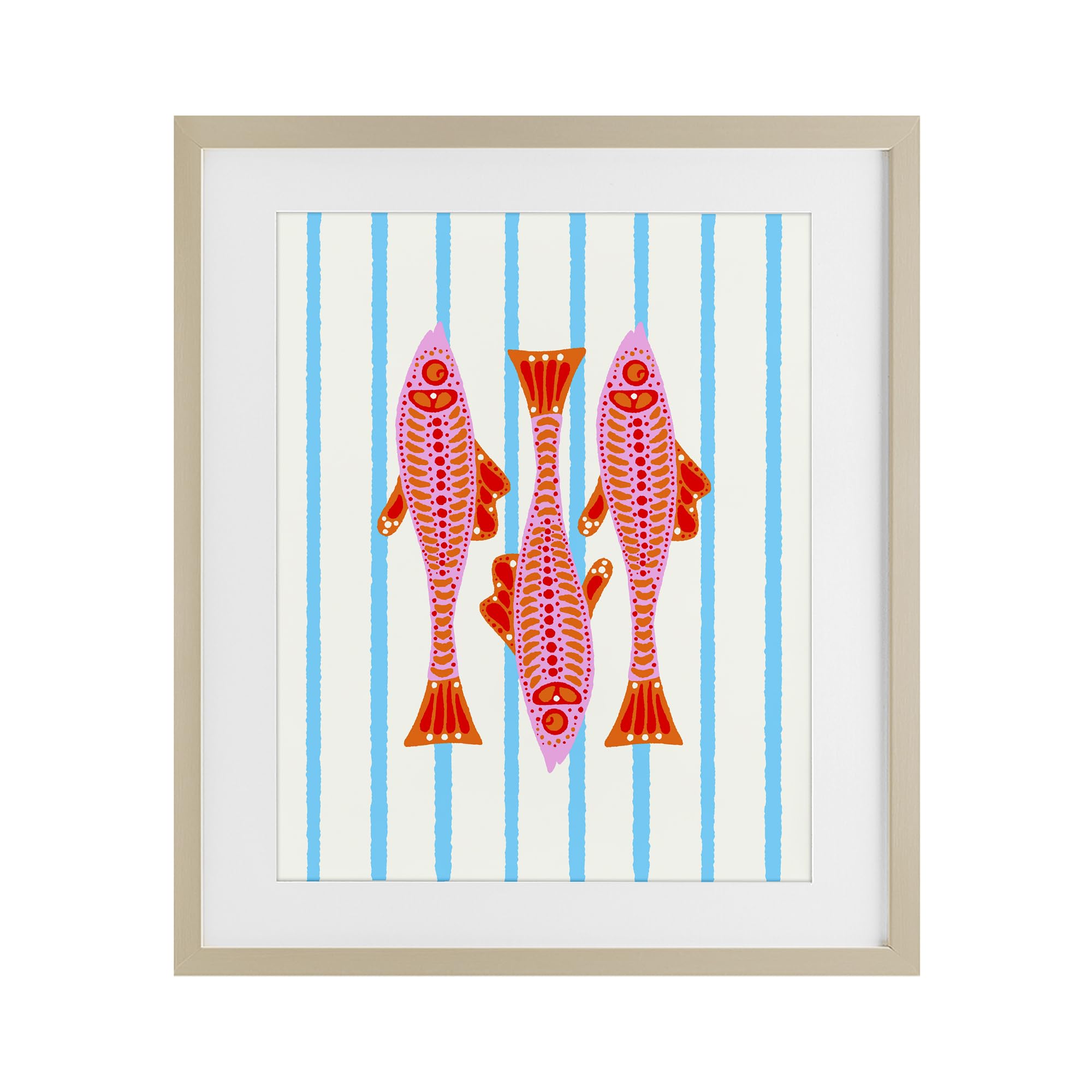 Stupell Industries Bright Fish On Stripes 'Bright Aquatic Fish On Stripes'| Framed Print Under Glass