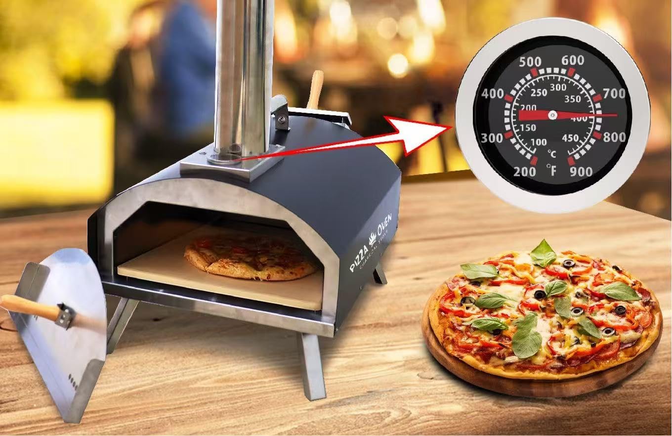 Stainless steel outdoor pizza oven, portable folding camping charcoal barbecue oven, pizza oven 14-inch ceramic oven