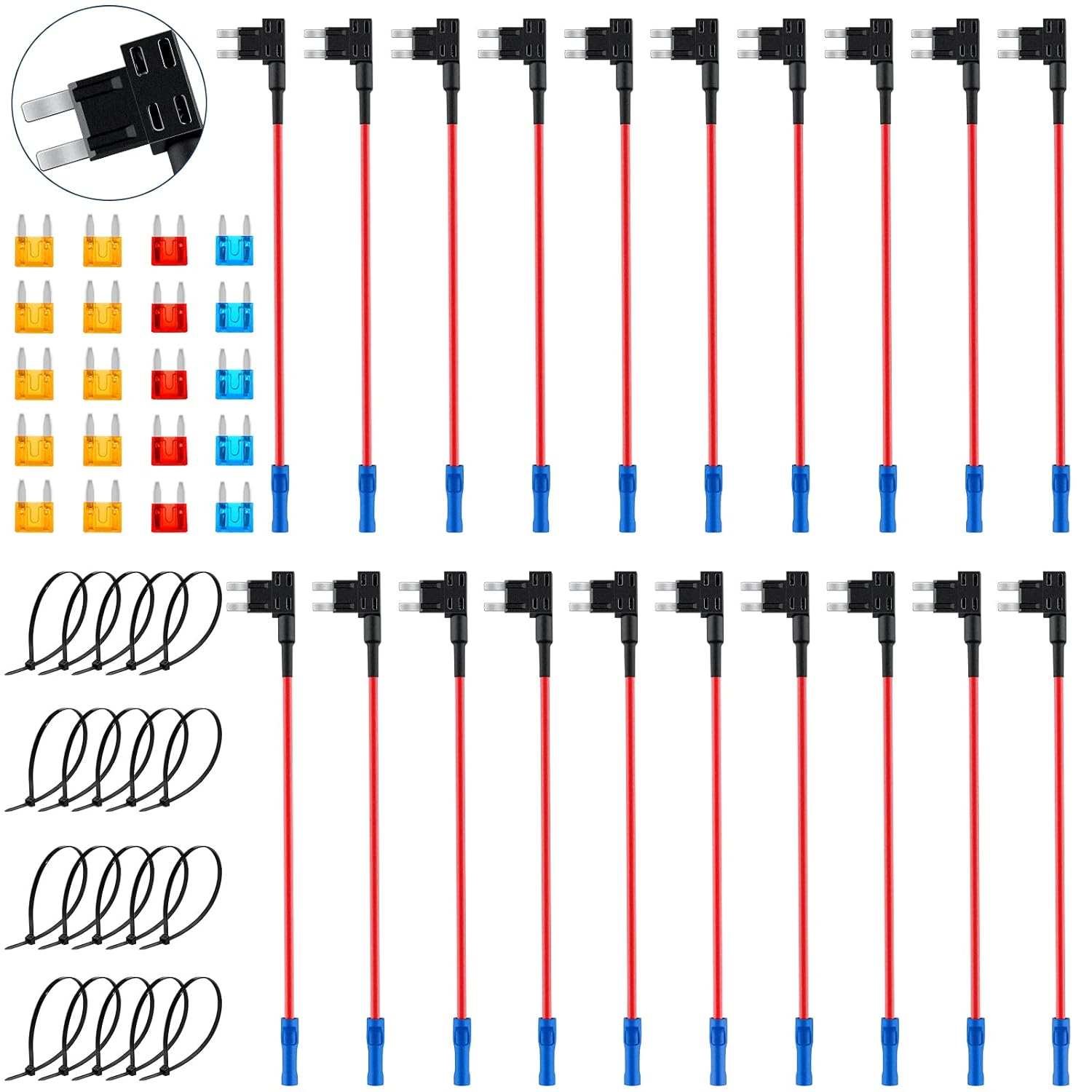 Electop 20 Pack 12V Car AddaCircuit Fuse Tap Mini Fuse Adapter Kit, Mini Fuse Taps Automotive