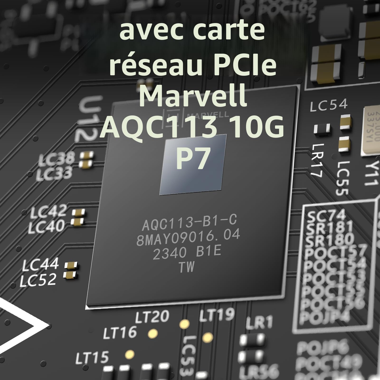 Carte Réseau PCIe 10G, YuanLey Carte Ethernet 10G Base-T avec Contrôleur Marvell AQC113, Adaptateur PCIe vers 10Gb RJ45 Ethernet NIC, Compatible avec PCI Express X1, X4, X8, X16