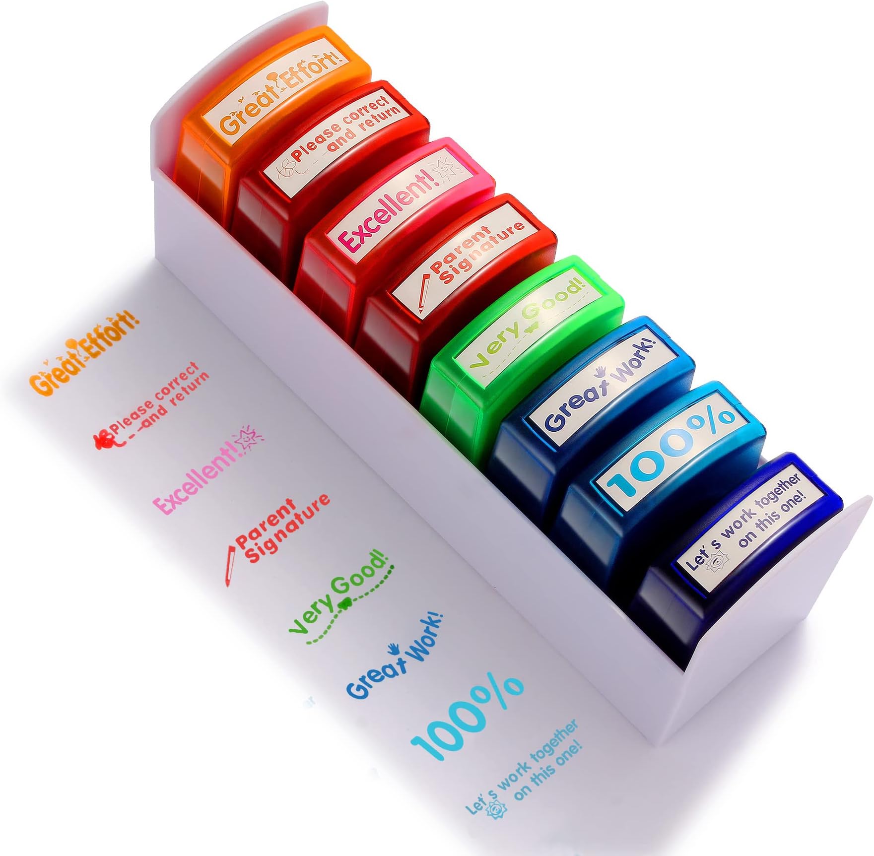 Teacher Stamps, Self-Inking School Stamps Set for Grading, Teacher Supplies Stamps for Homework Classroom and Encouraging Comments Office Stamp - 8pcs