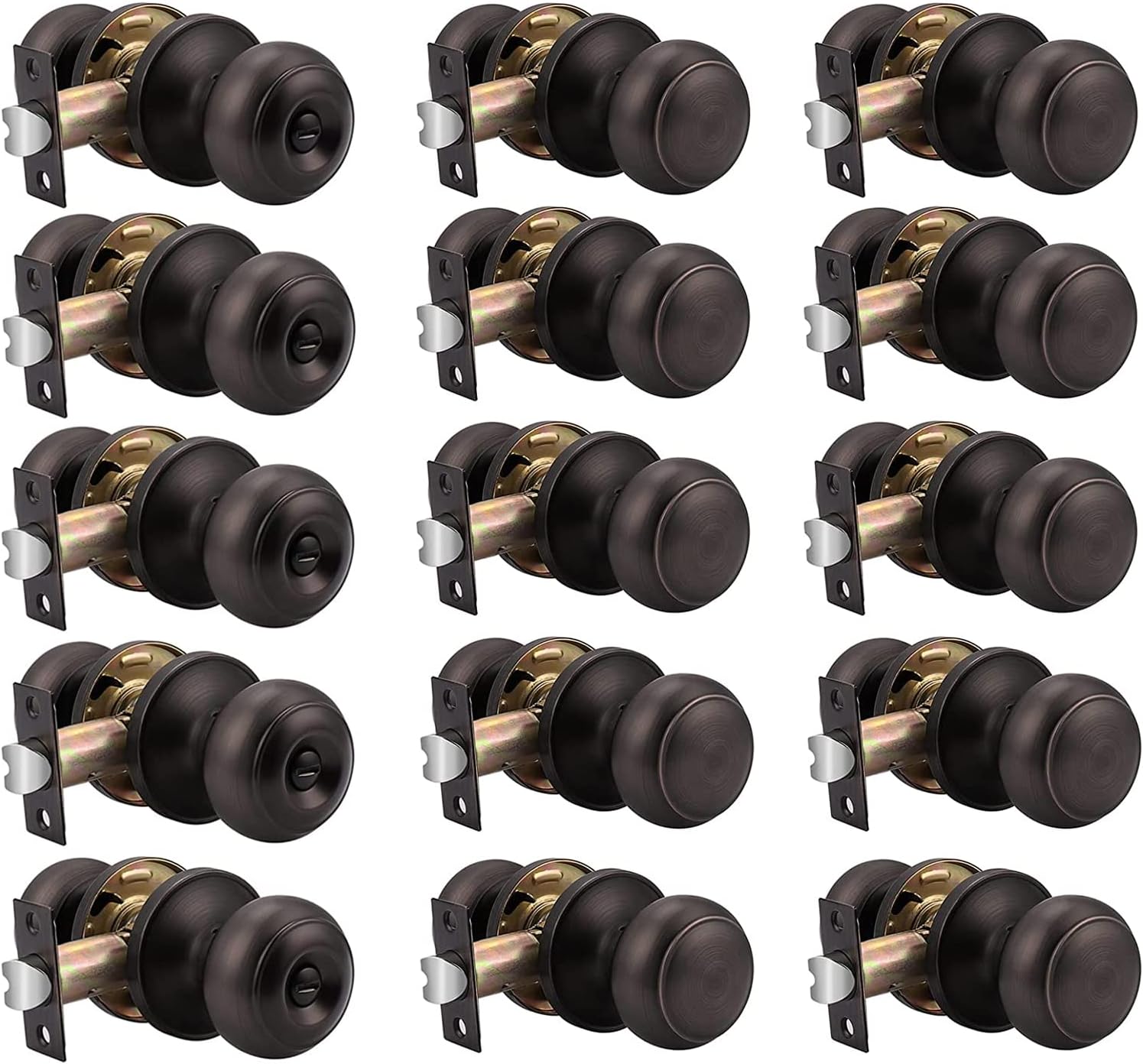 Probrico (5 Pack) Privacy Door Knobs and (10 Pack) Passage Door Knobs Bundle, Oil Rubbed Bronze Interior Door Knobs for Bath Bed and Hall Closet