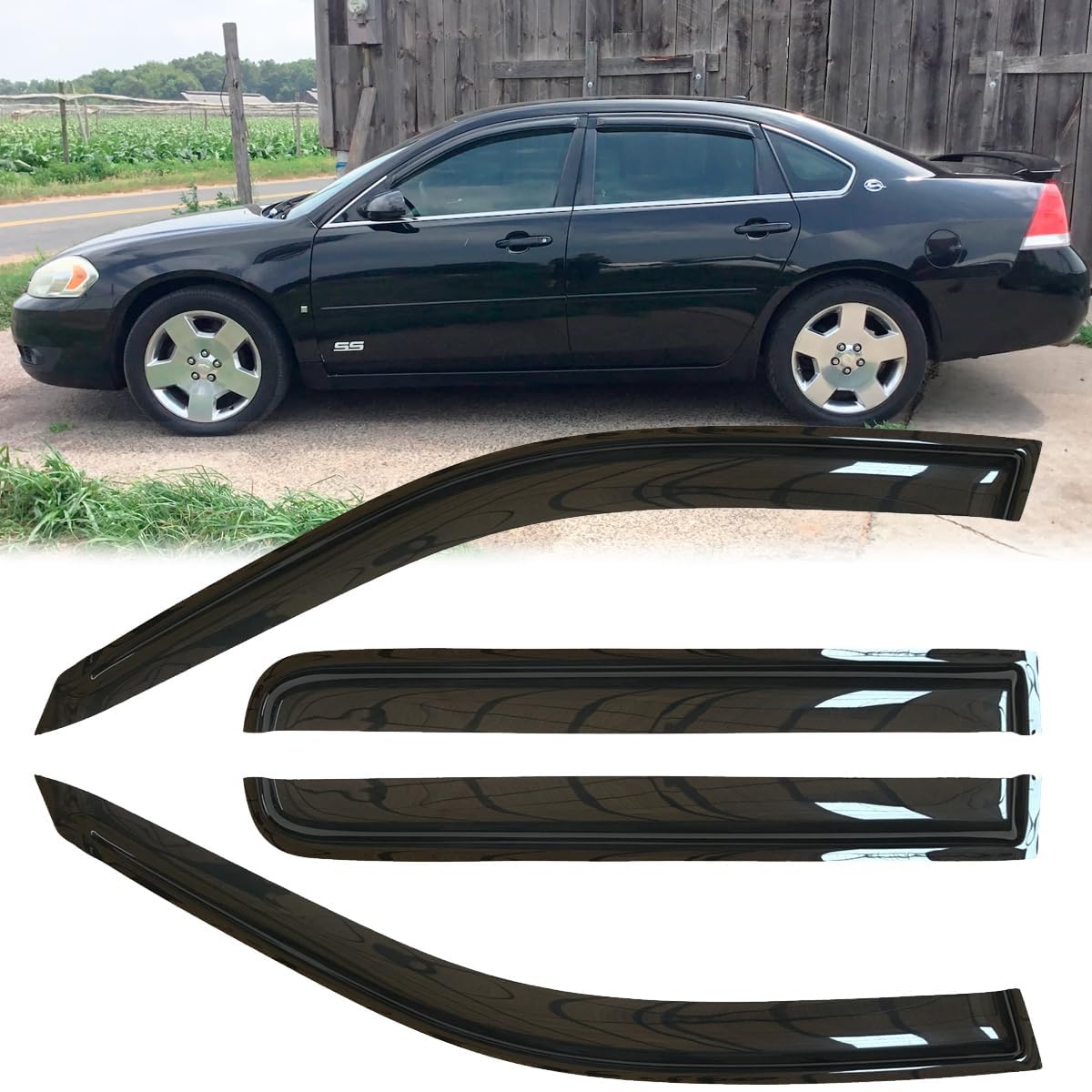 Deebior 4pcs Original Shatterproof Outside Mount Style Sun Rain Guard Side Window Wind Deflectors Dark Smoke Vent Window Visors Compatible with Chevy