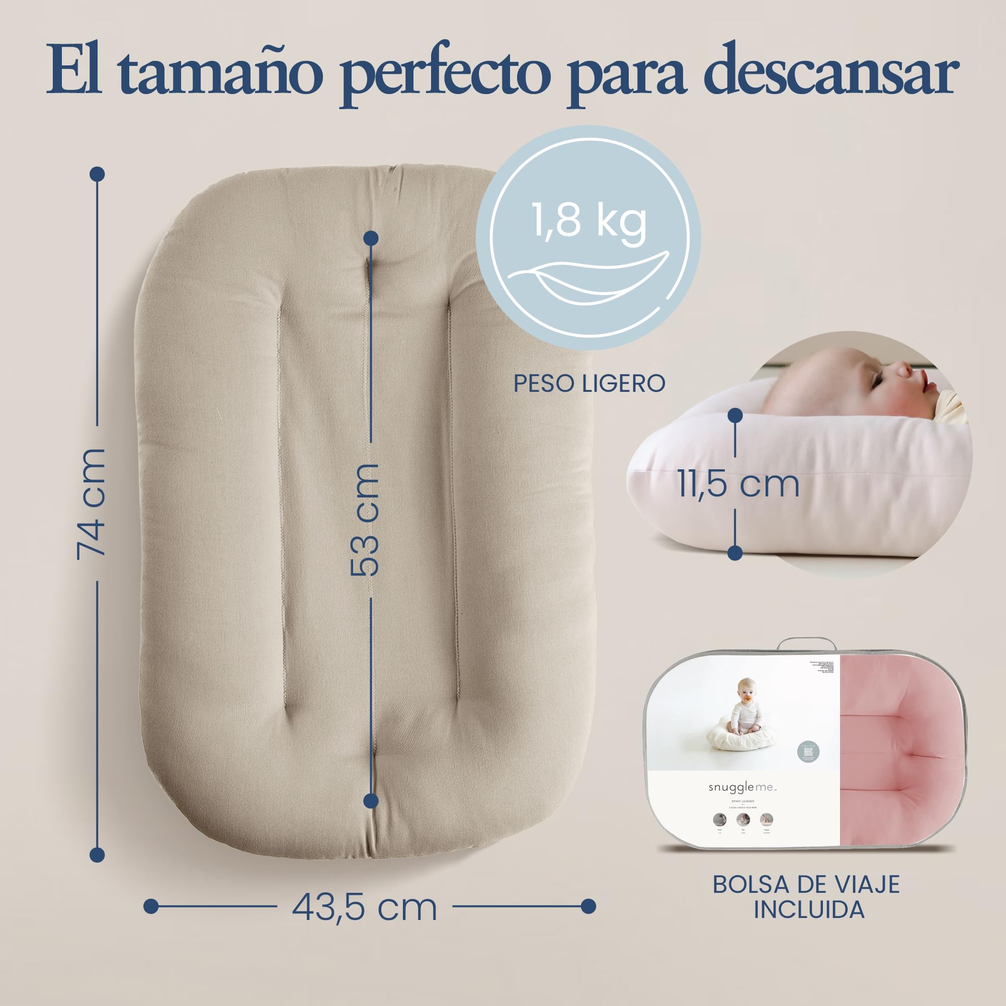 snuggle me Me® Nido Bebé Recién Nacido (De 0 a 9 Meses): Nido Bebé de Algodón Orgánico de Primera Calidad con el Centro Relleno de Fibra, 100% Lavable a Máquina y con Bolsa de Viaje (Bluebell)