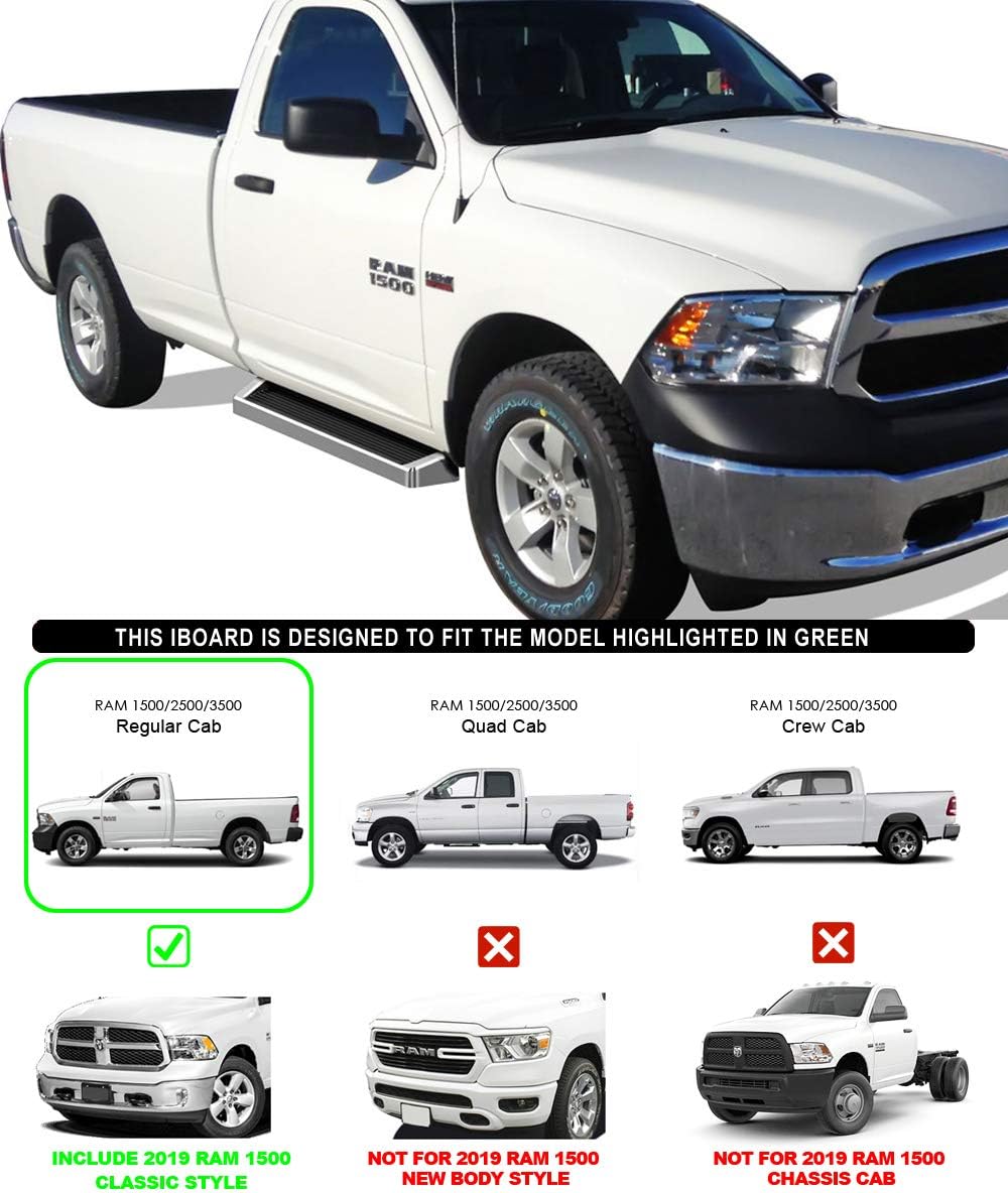 HD Ridez Running Board 6" Silver Compatible with Dodge Ram 1500 2009-2018 Regular Cab & Ram 2500 3500 2010-2026 (Nerf Bar Side Steps Side Bars)