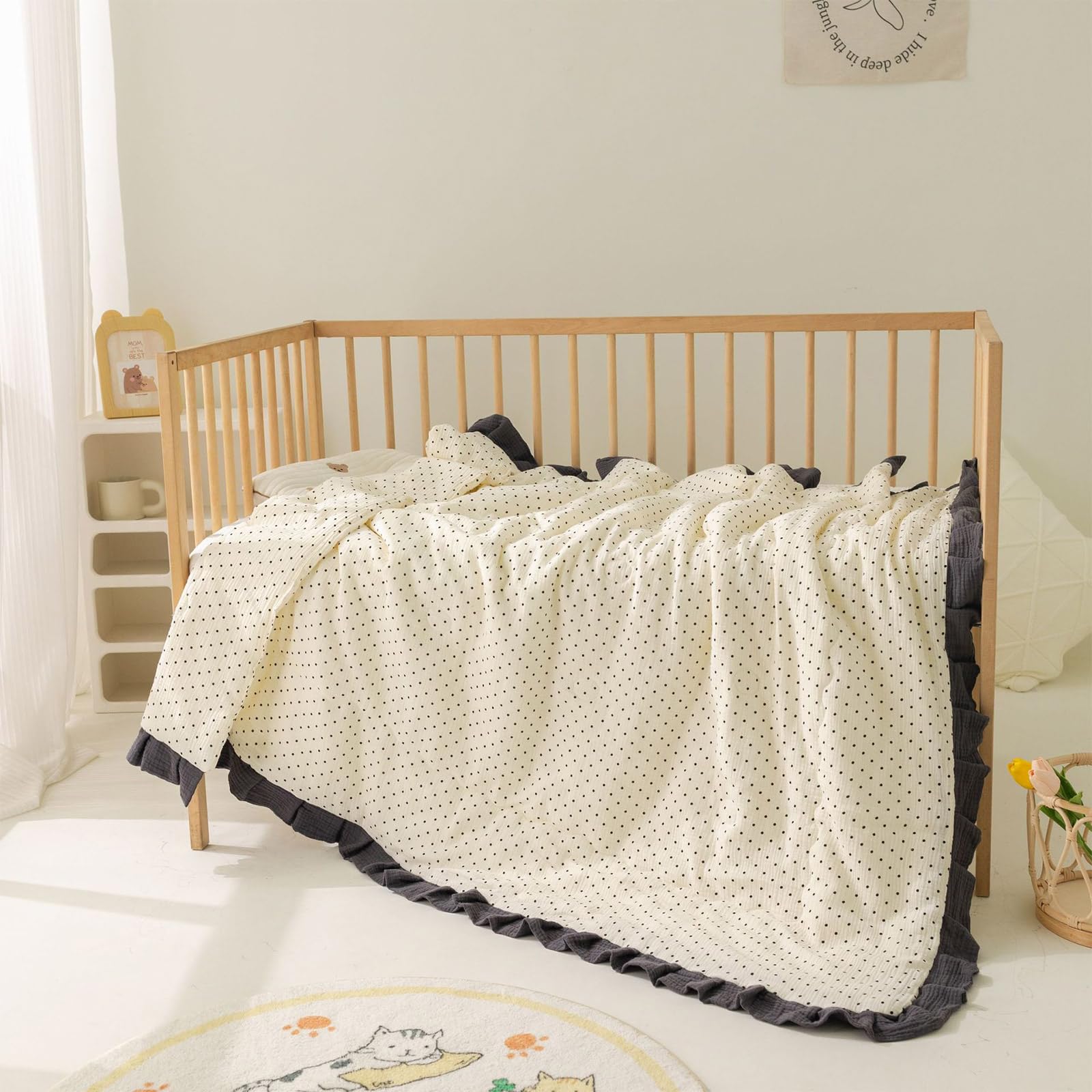 Coperta per bambini in cotone con volant traspirante coperte per auto coperte in mussola leggera avvolgere per neonati e neonati regalo doccia