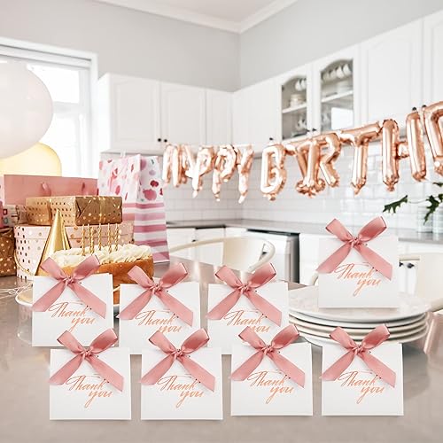 Miniatura 7 de Paquete de 32 pequeñas bolsas de regalo de agradecimiento con lazo de oro rosa, bolsas de regalo de boda, mini papel blanco, caja de agradecimiento