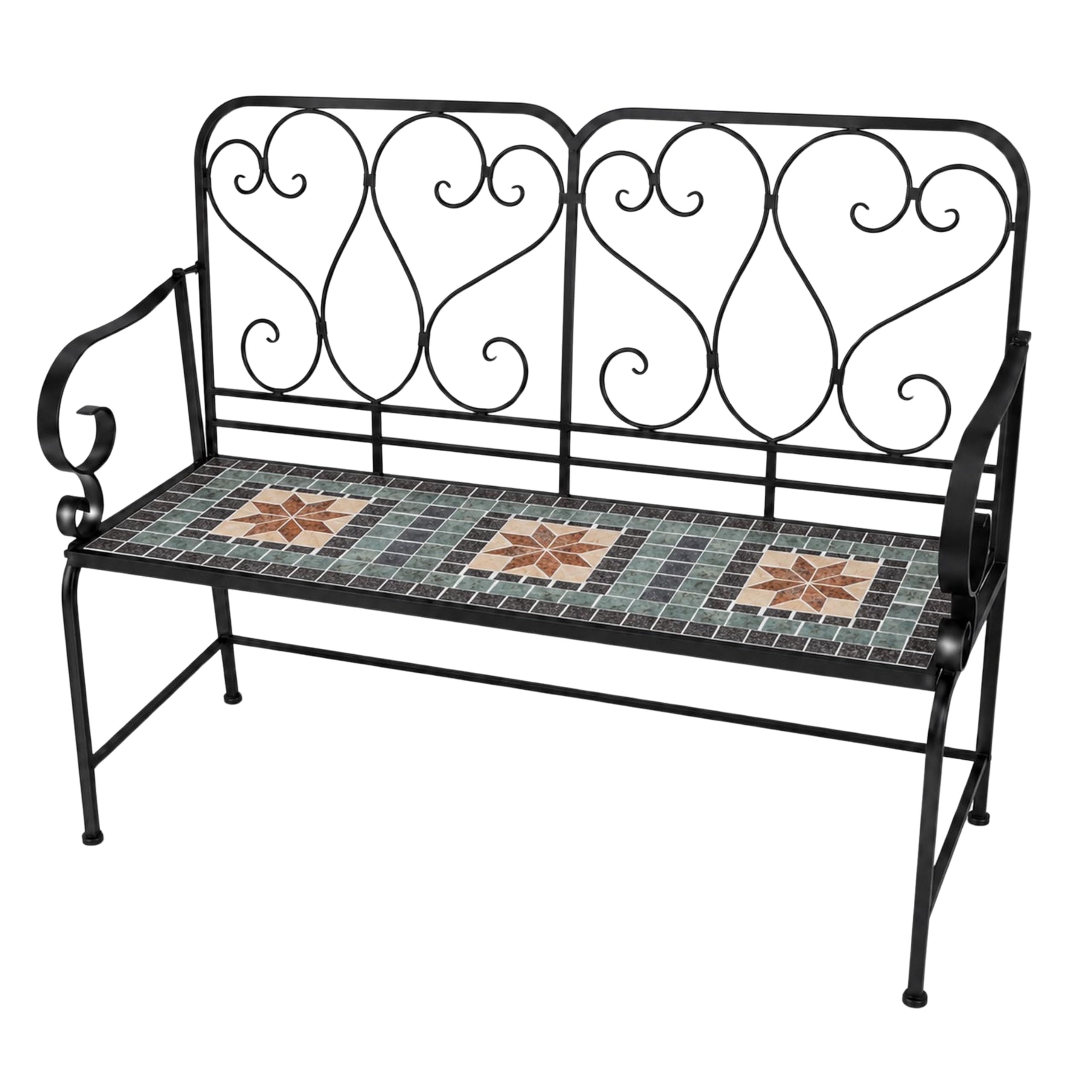 Mosaic Garden Bench 2 Seater 112cm Marrakech Metal Ceramic Tile Seat