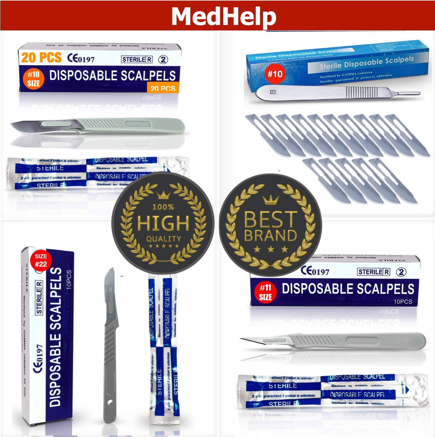 Disposable Scalpel 10, Box of 10, Disposable Scalpel 11, Box of 20, and Disposable Scalpel 10, Box of 20 Bundle