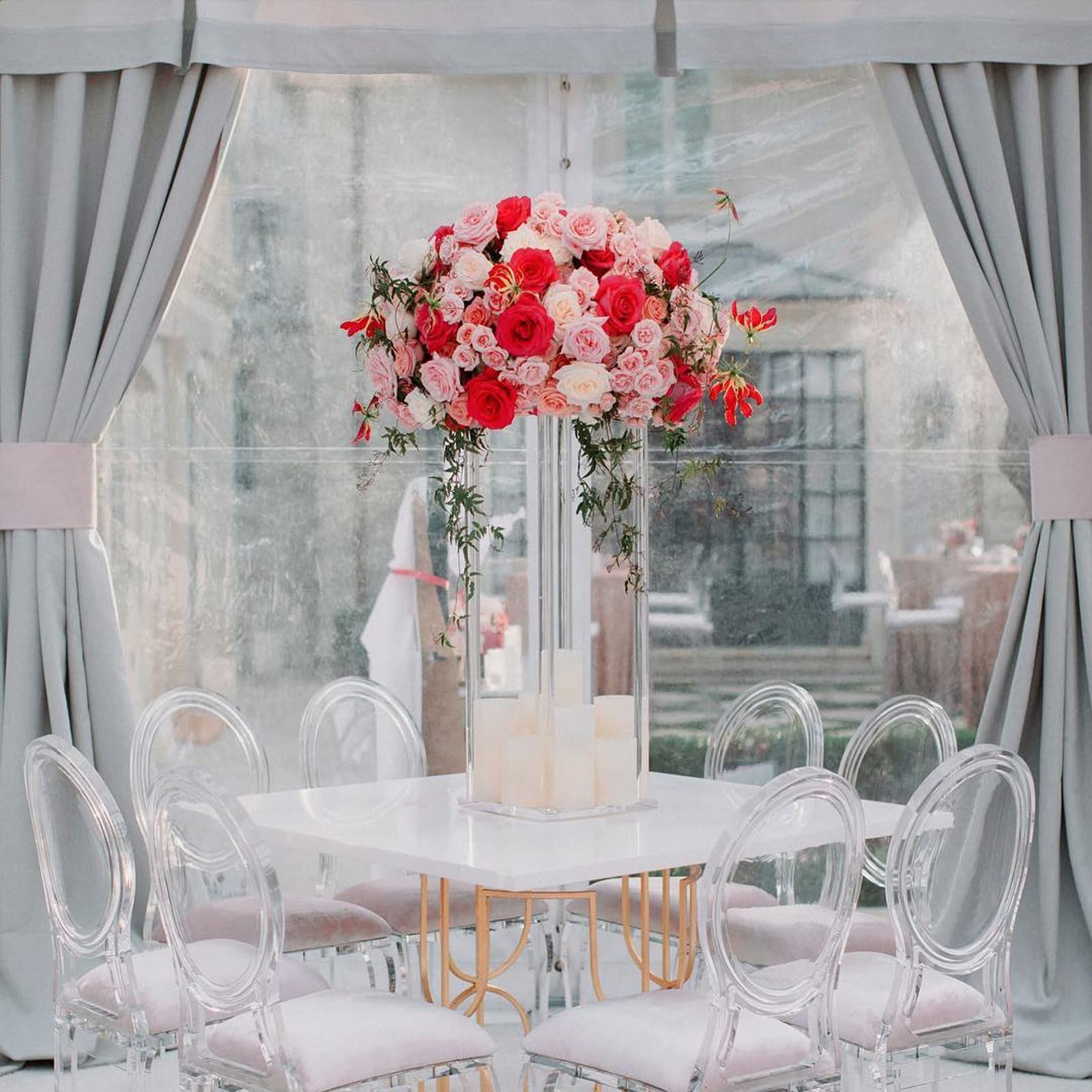 YALLOVE Soporte para Flores Acrílico para Centro de Mesa de boda , juego de 10 de 40 cm, Jarrón Transparente para Decoración de Mesa de Boda, Soporte de Exhibición Geométrico para Centro de Mesa