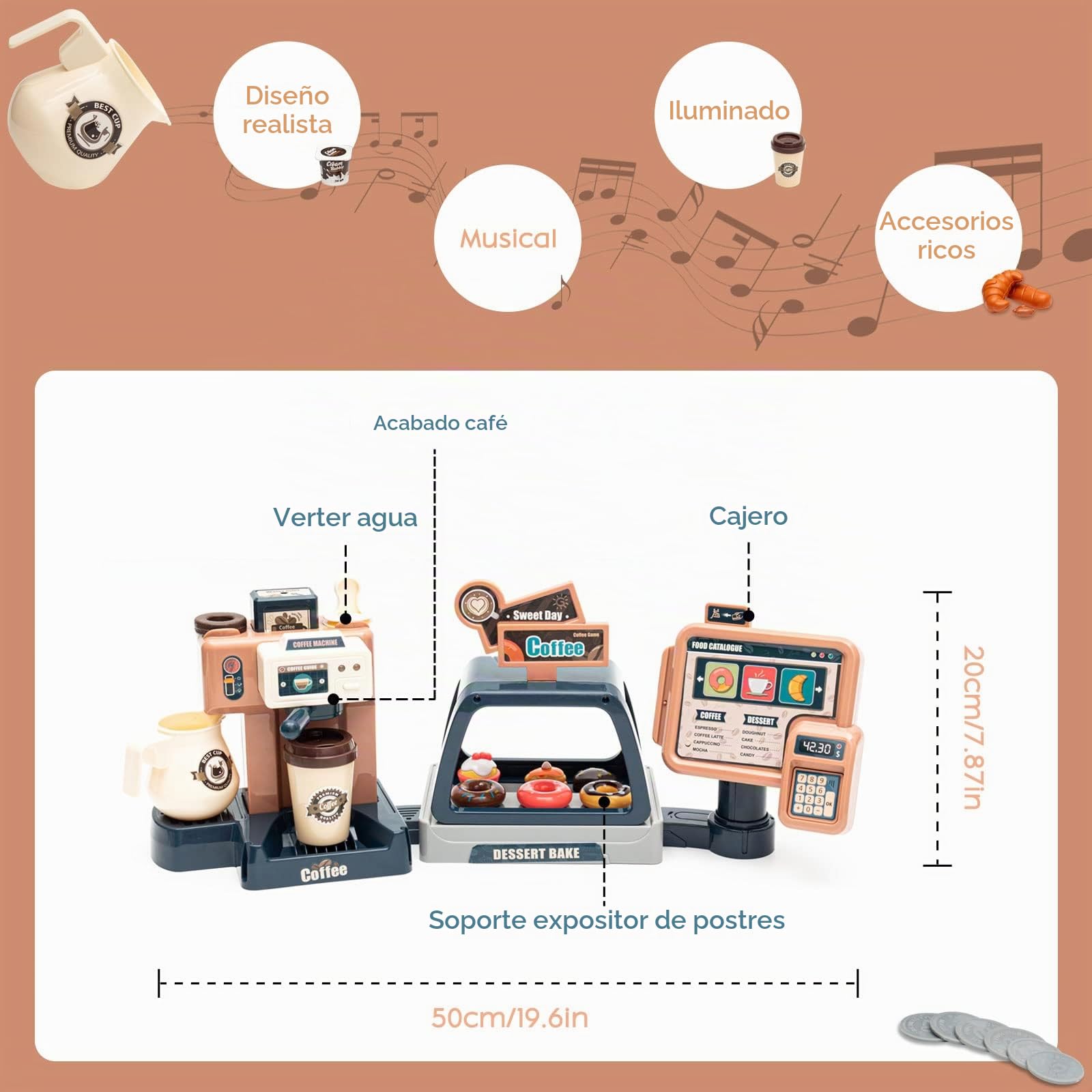 Juguetes de Café para Niños, Juguetes de rol con cafetera y rosquillas Falsas, Juego de café niños, Juguete de Cocina