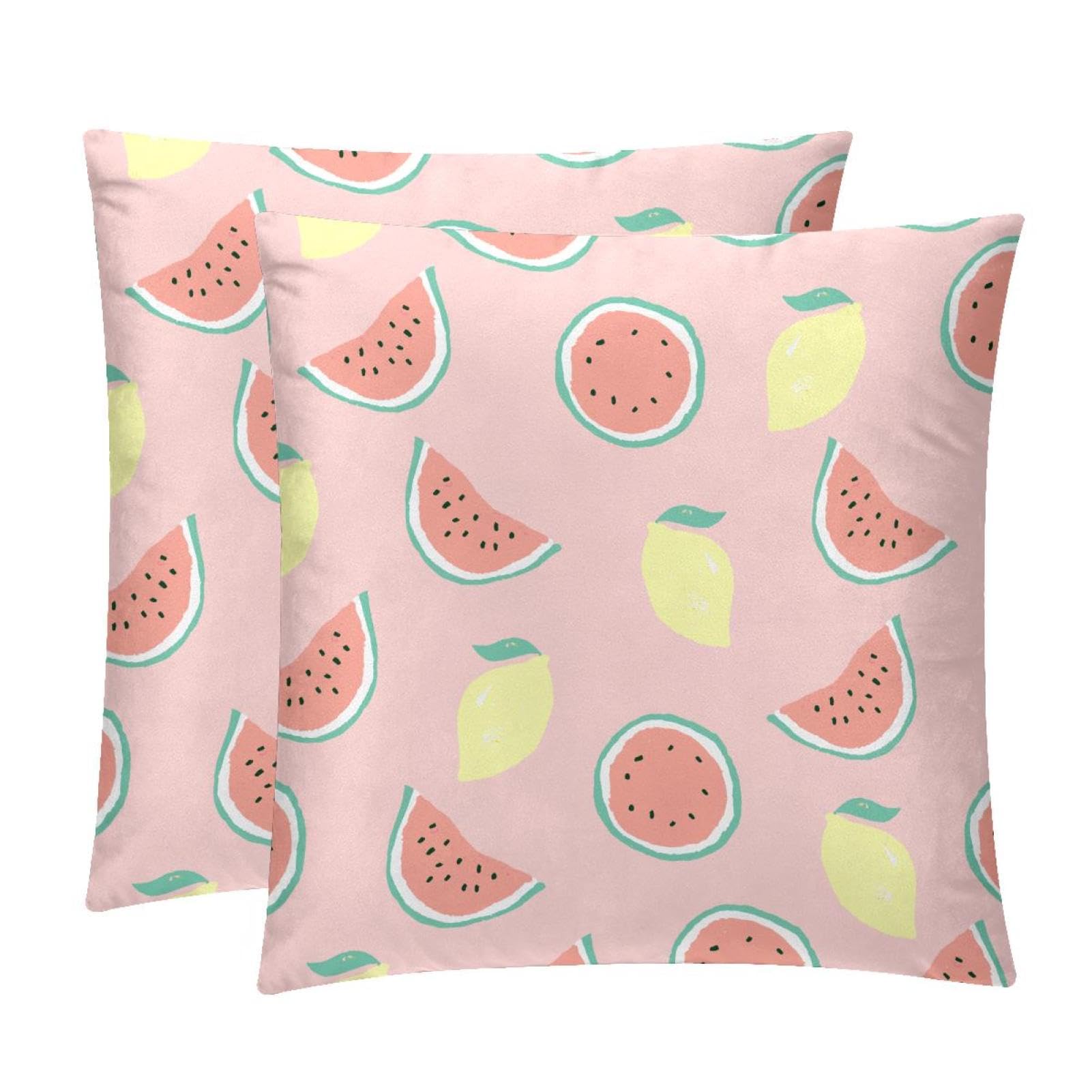 TDGKPZ Lemon Watermelon Throw Pillow Cases 2 Pack Pillowcases Zipper Cushion Covers For Bedroom Living Room 50x50cm