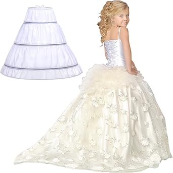 Jiuguva Girls 3 Hoops Petticoat Full Slip Crinoline Skirt Ball Gown Petticoat Skirt Toddler Underskirt Slip for Girls