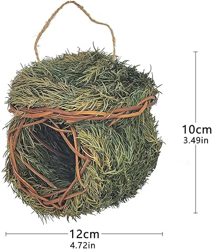 Miniatura 3 de Paquete de 2 casas de pájaros de hierba verde para decoración de jardín exterior, cabaña de pájaros, nido de pájaros, lugar de descanso acogedor