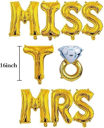 Miniatura 3 de SHUNTAI Globos dorados para decoración de fiesta de compromiso, globos dorados de 16 pulgadas con letras de Miss a Sra. Kit de pancartas de aluminio