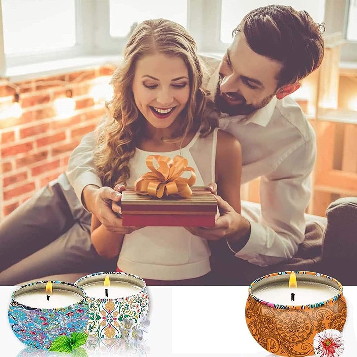 Scented Candles Gift Set, Natural Soy Wax 2.5 Oz Portable Travel Tin Candles Women Gift with Strongly Fragrance Essential Oils for Aromatherapy- 12 Pack