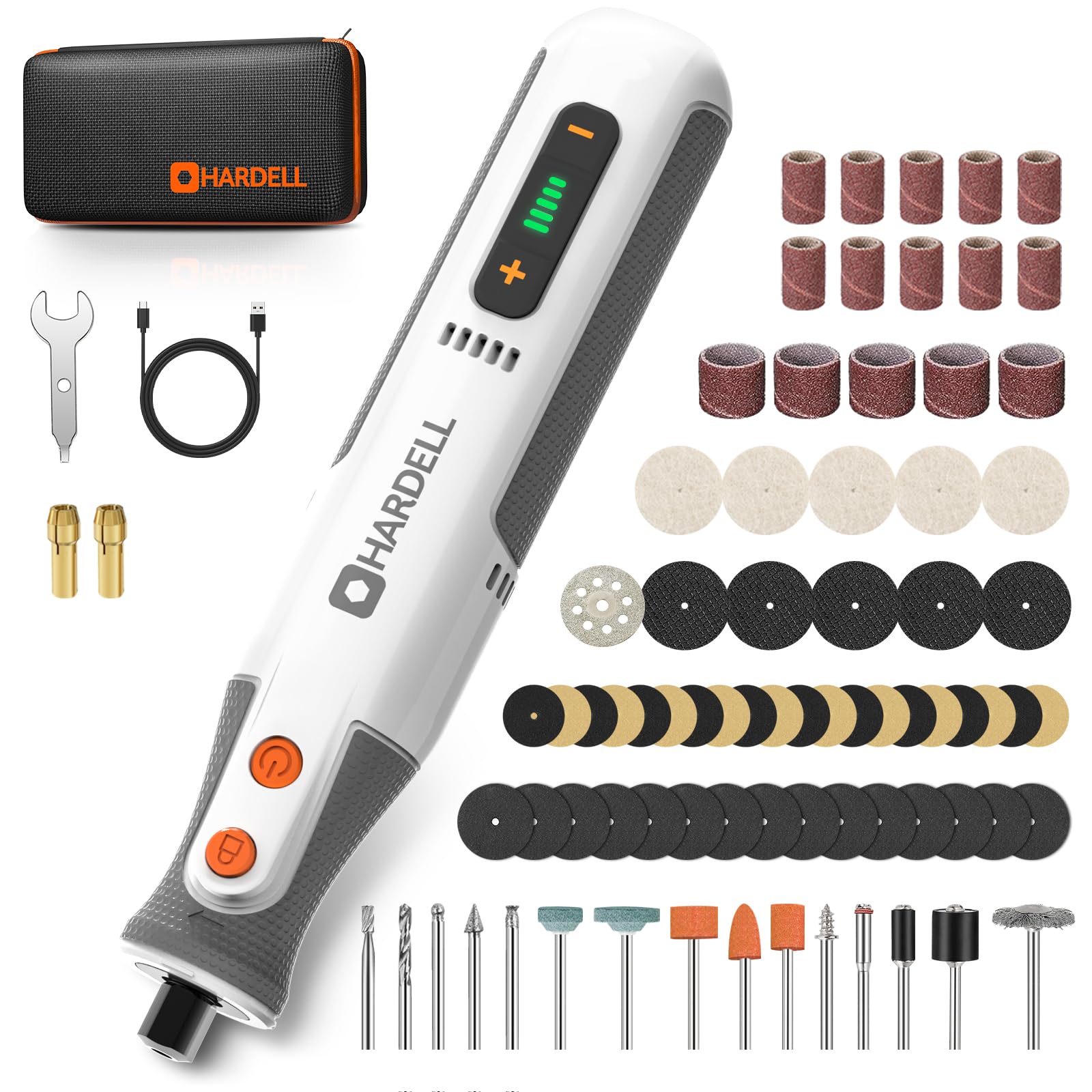 HARDELL Kit di utensili rotanti senza fili da 8 V, 5 velocità variabili, 80 accessori, 28000 giri/min, utensile elettrico per levigatura, lucidatura, incisione, rettifica, foratura, artigianato fai da