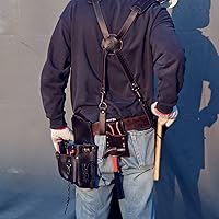 Vista 9 de Tourbon - Cinturón de herramientas de carpintero de cuero con tirantes para hombre, acolchado resistente, arnés de trabajo para electricista, combo