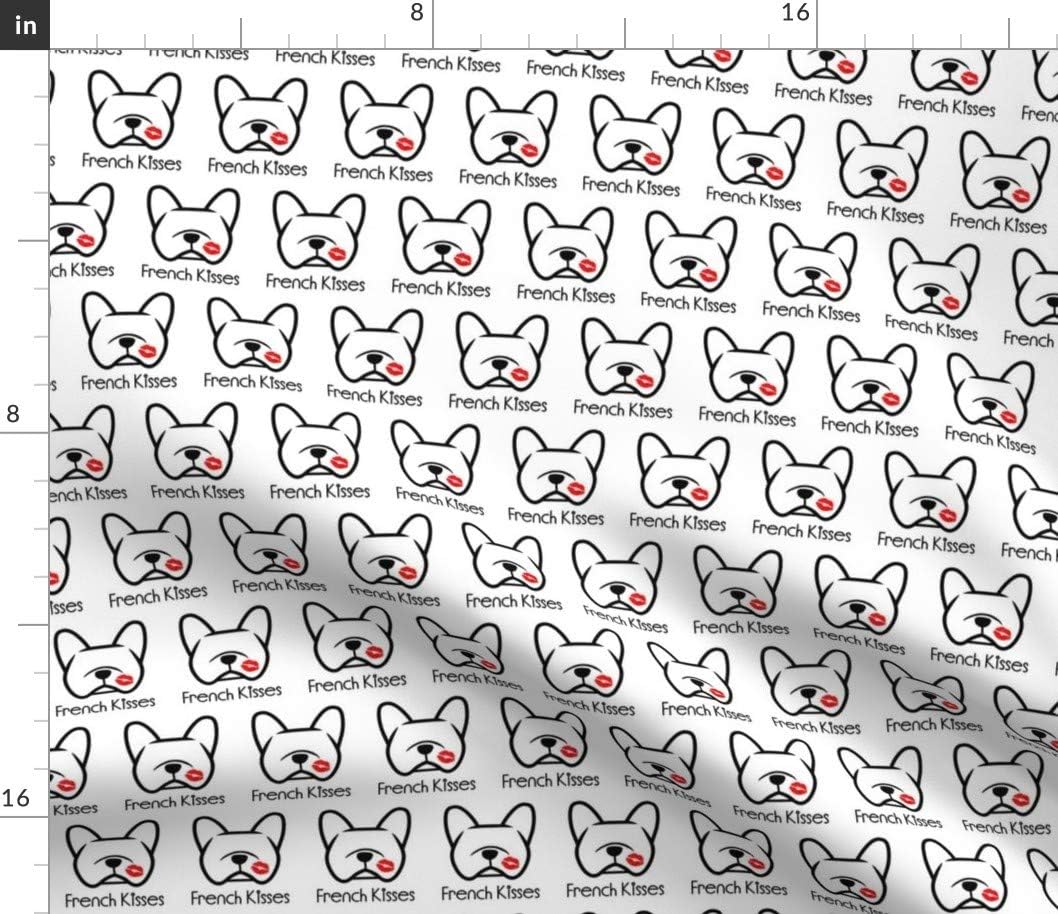 Spoonflower Fabric - French Bulldog Kisses Frenchie Dogs Love Pattern Bulldogs Face Printed on Petal Signature Cotton Fabric by The Yard - Sewing Quilting Apparel Crafts Decor