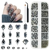 Vista 16 de 2052 piezas de pedrería dorada para uñas, 72 piezas de formas múltiples de cristal con base plana champán dorado + 1980 piezas de cuentas redondas