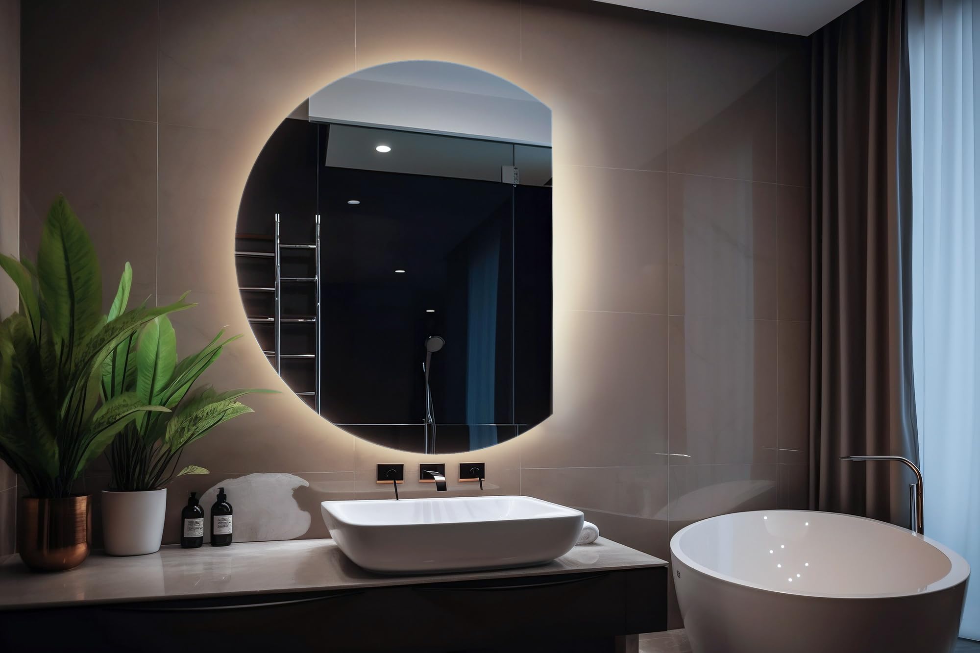 Tulup Specchio illuminato da bagno di tendenza 80 cm LED Luce neutra