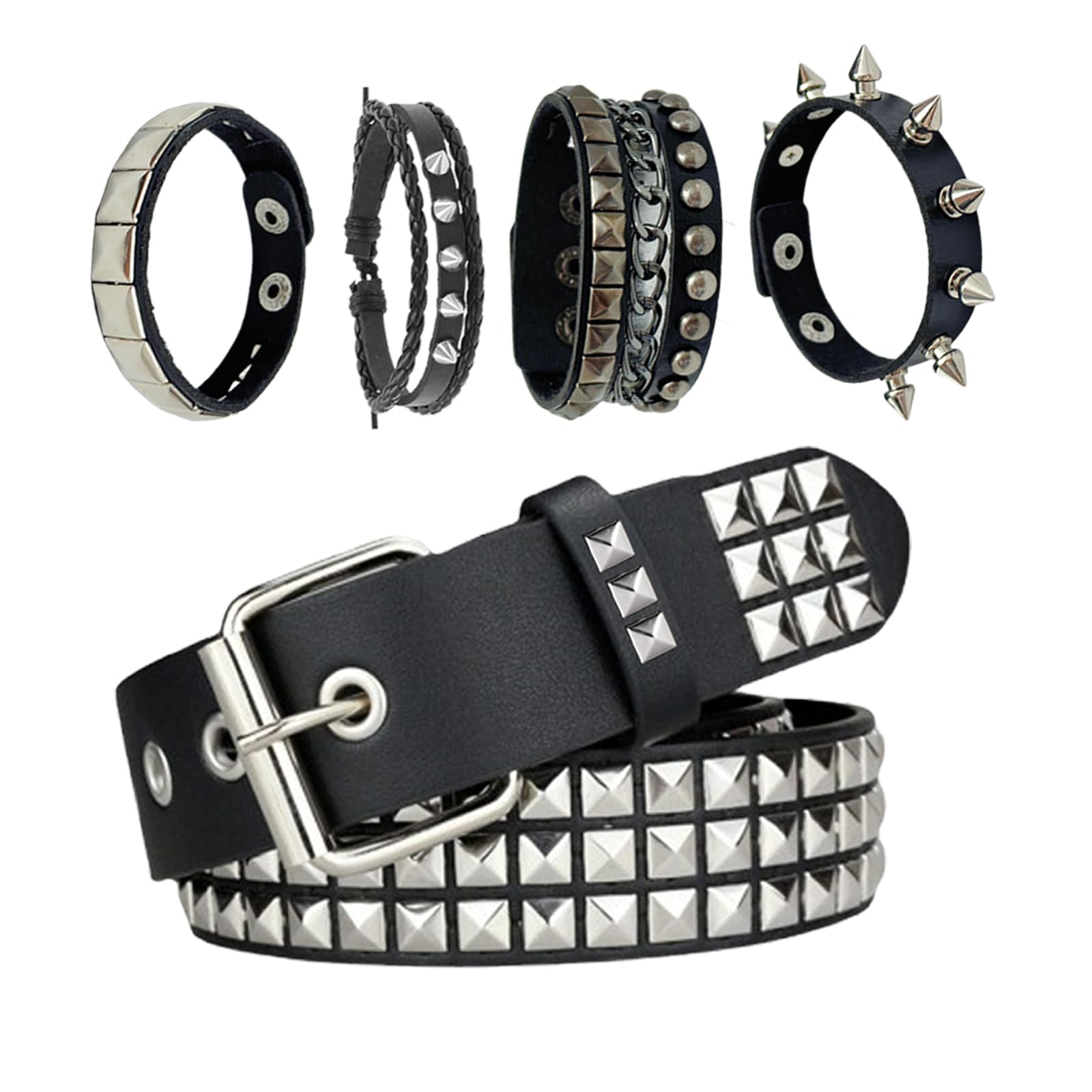 YMO Black Studded Belt, Studded Bracelet Goth Rivet Punk Rock Cuff Bracelets Y2K Belt Emo Spike Cuff Bracelet Grunge Accessories for Women Men