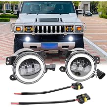 4 Inch Fog Lights Assembly Compatible with Hummer H2 Fog Lights 2003 2004 2005 2006 2007 2008 2009, Front Bumper DRL Amber Turn Signal LED Fog Lamps, 6000K IP67 Waterproof, Pack of 2