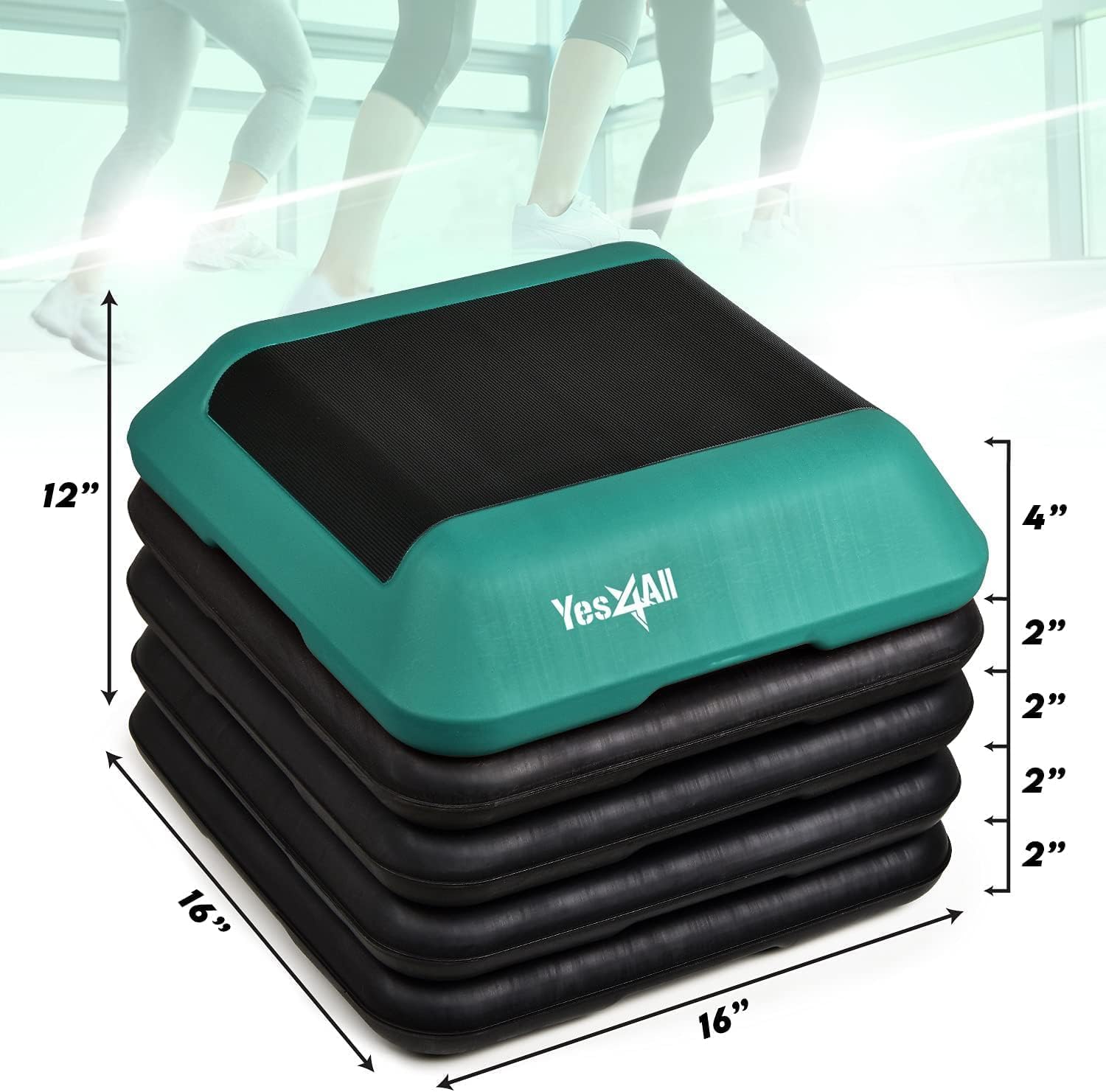 Yes4All Piattaforma aerobica regolabile da 40,6 x 40,6 cm con 4 rialzi e 4 alzate, regolabile in altezza da 10,2 a 15,2 cm - 20,4 cm - 25,4 cm - 30,5 cm, piattaforma aerobica per palestra a casa e
